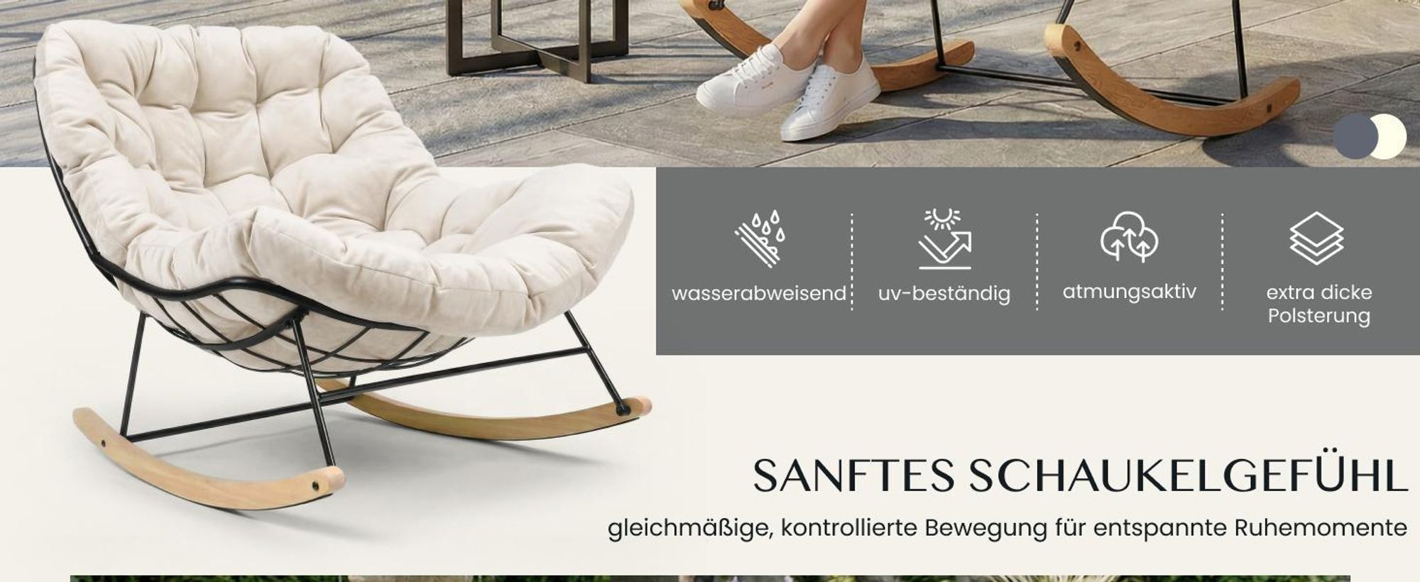 FLEXISPOT 2er Set Gartenstühle Schaukelsessel & Loungesessel mit Kissen, stabilem Metallrahmen, ideal für Balkon, Terrasse, Garten & Wohnzimmer, Beige