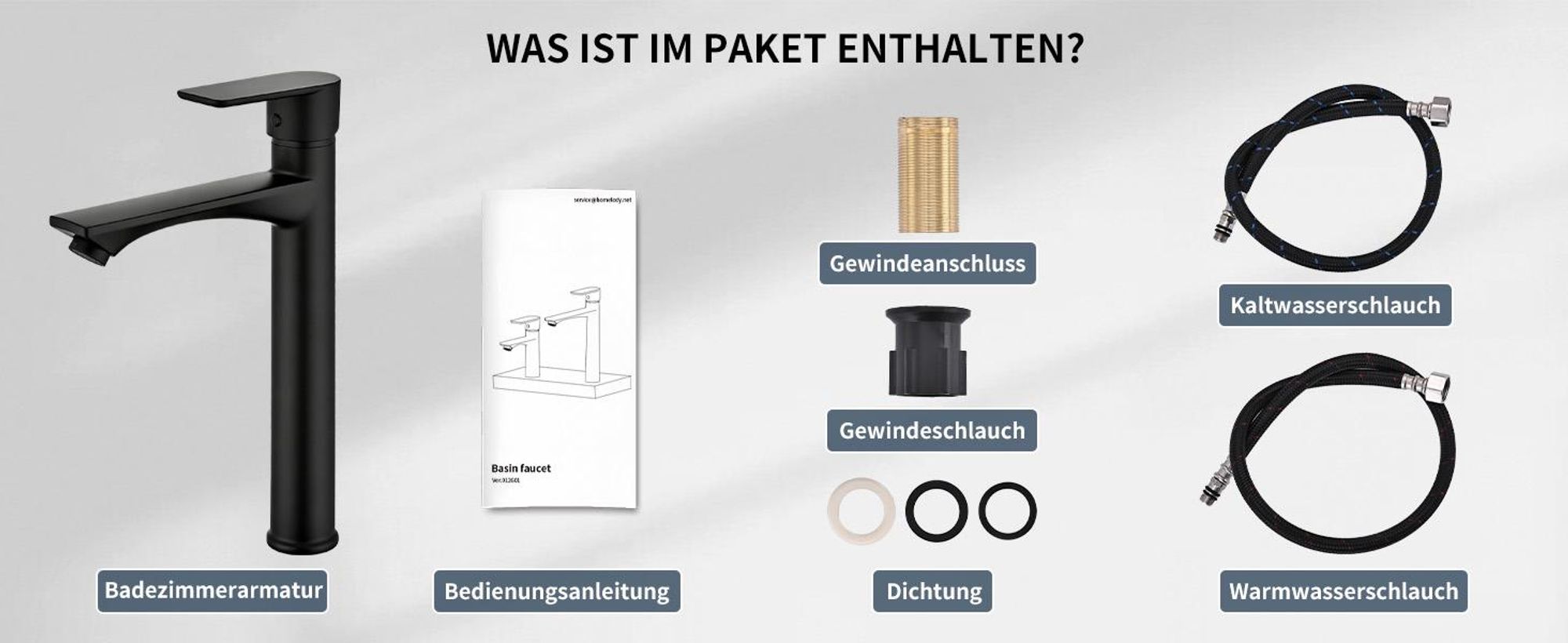 Homelody Wasserhahn Bad Schwarz,Waschtischarmatur Mischbatterie Einhebelmischer für Aufsatzwaschbecken, Ablaufventil mit Pop-up Mechanismus