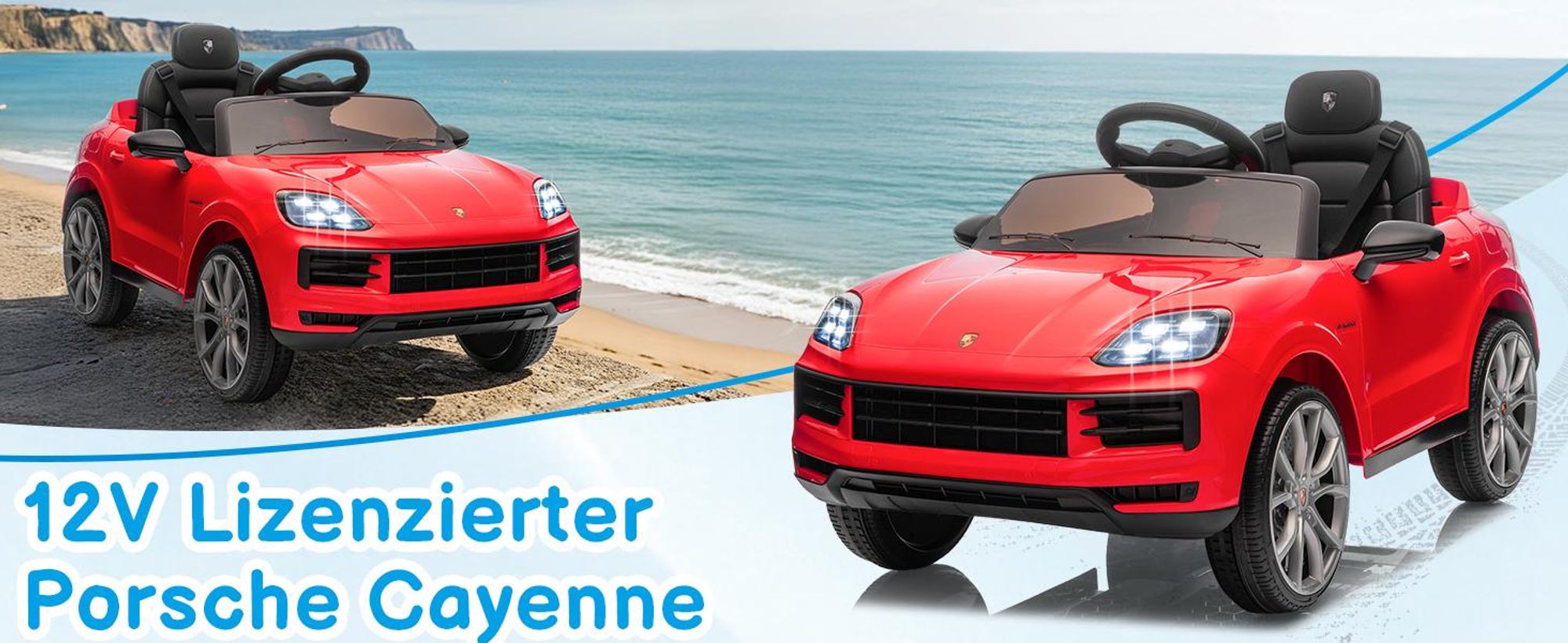 FCH Kinder Elektroauto 12V Kinderauto Elektrisch 2,4G-Fernbedienung, Porsche Cayenne Elektrofahrzeuge mit MP3, Musik, Hupe, LED-Leuchten (rot)