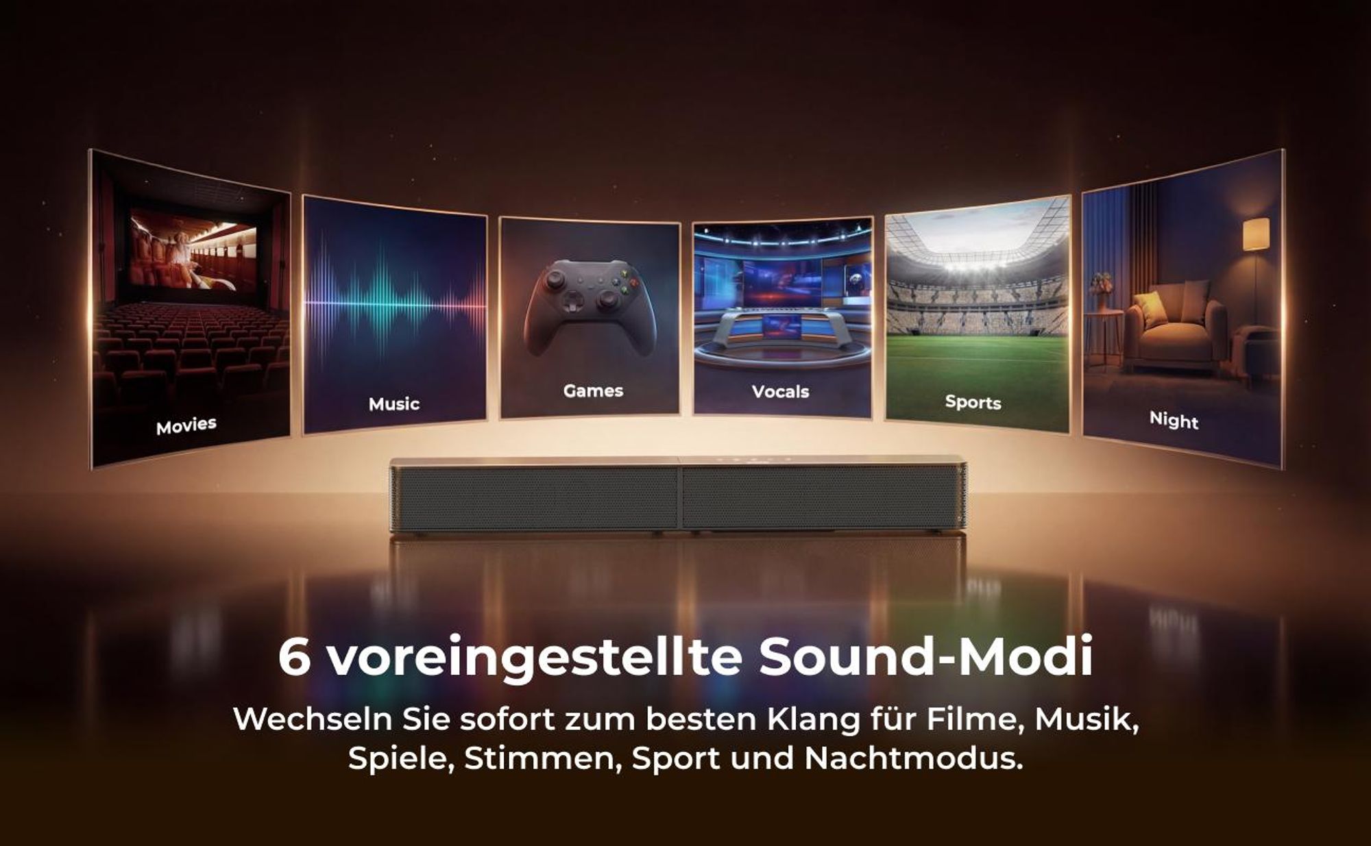 ULTIMEA 2.1-Kanal Soundbar mit kabellosem Subwoofer, 240 W Spitzenleistung, VoiceMX & BassMX, App-Steuerung, HDMI, Bluetooth® 6.0, Poseidon R3T