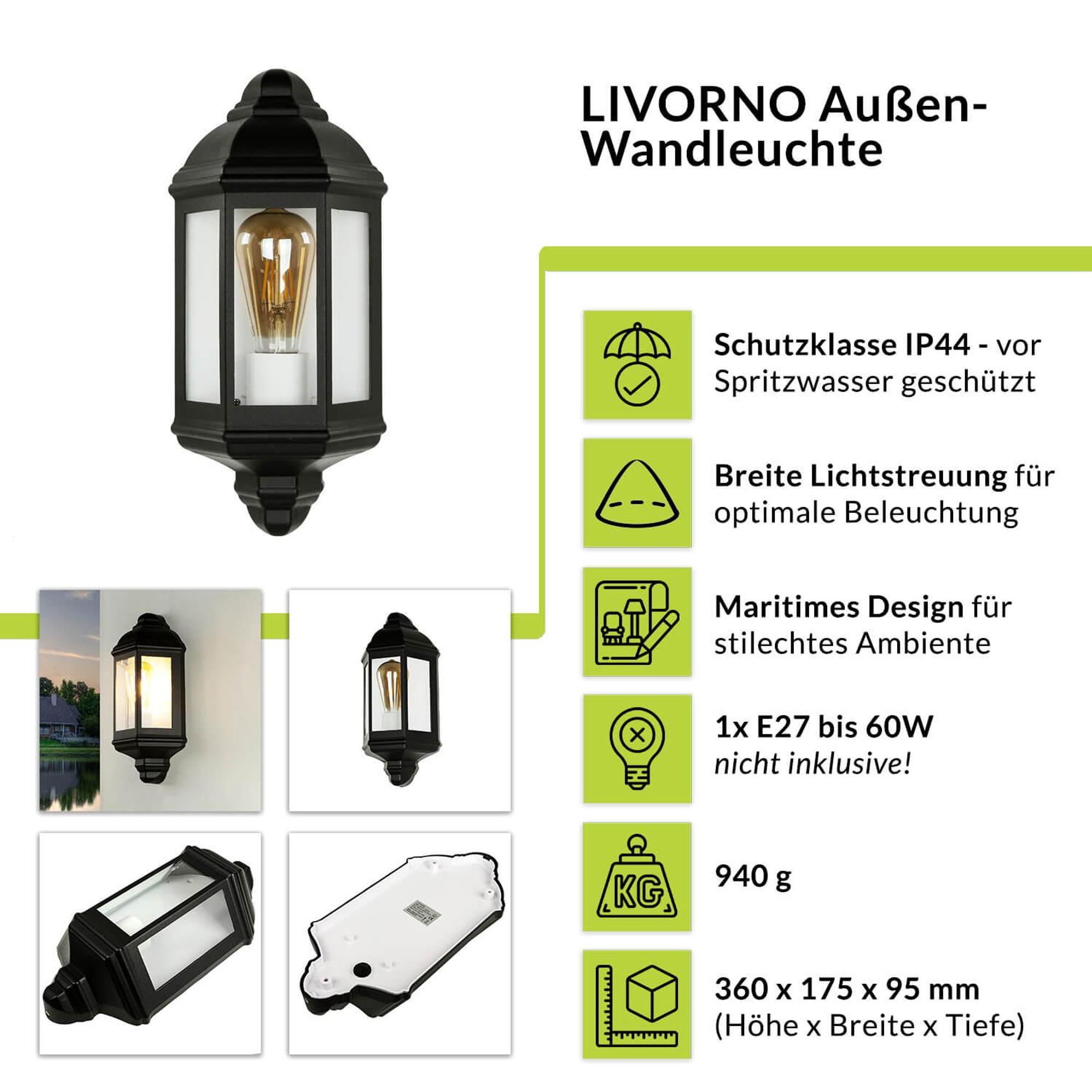 Highlights der LIVORNO Außenwandleuchte