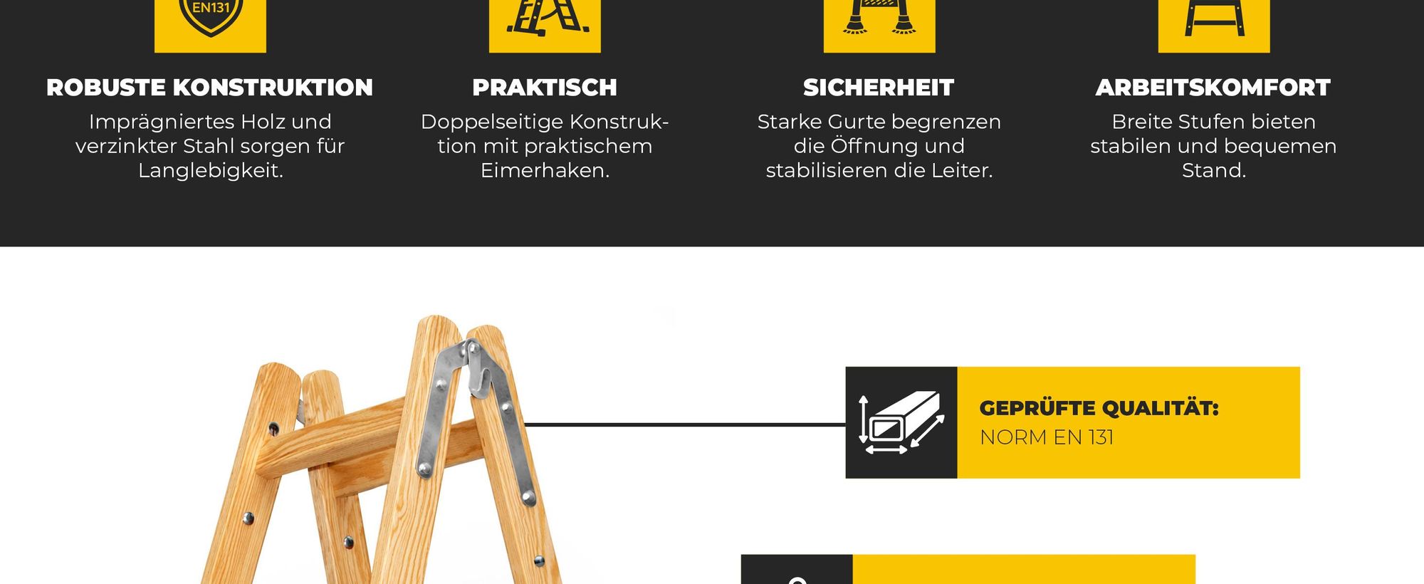 DRABEST | Leiter - PRO Serie - Malerleiter Holz - Holzleiter - 2 x 3 Stufen - Zweiseitige Klappleiter - Haushaltsleiter -  bis 150 kg belastbar