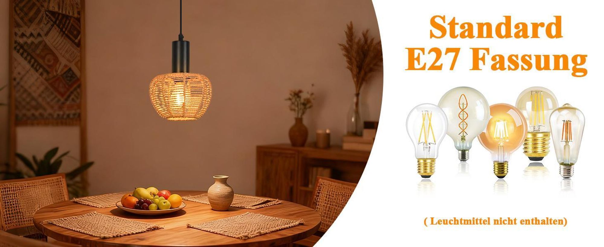 ZMH Hängelampe Boho Pendelleuchte Rattan 1 Flammig Esstischlampe Geflochten Hängeleuchte Lampenschirm Pendellampe für Schlafzimmer/Ohne Leuchtmittel