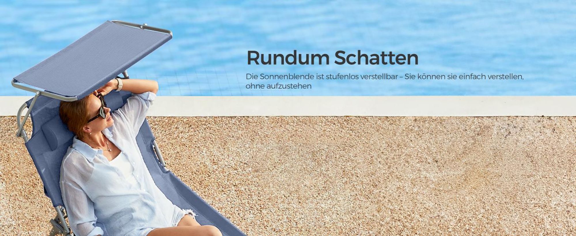 SONGMICS Gartenliege, klappbarer Liegestuhl, 193x53x29cm, mit Kopfstütze Blau