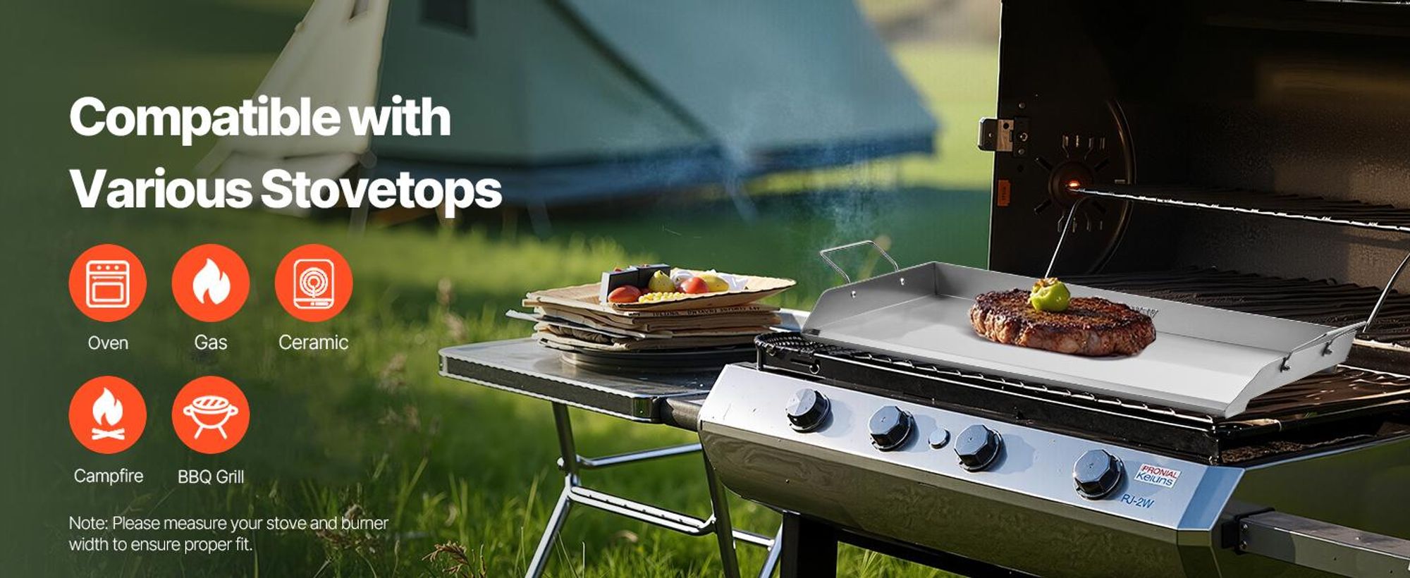 VEVOR Grillplatte Grillpfanne Edelstahl universelle rechteckige Platte (809 x 370 mm) mit flacher Oberseite, Gasgrill-Grillplatte für BBQ-Grill Teppanyaki, tragbares Familienkochgeschirr mit Griff