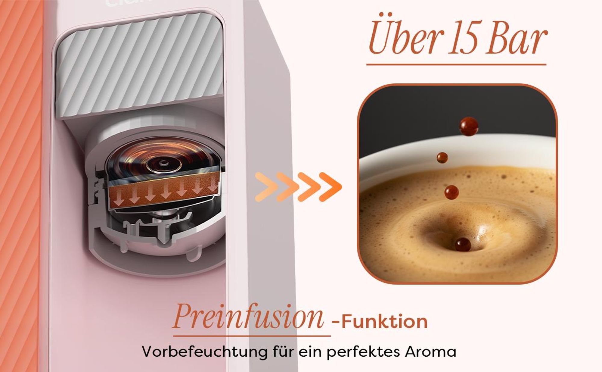 Espressomaschine, Tragbare Kaffeemaschine, 3 Temperatur, mit Tamper Becher CBPCM551-P