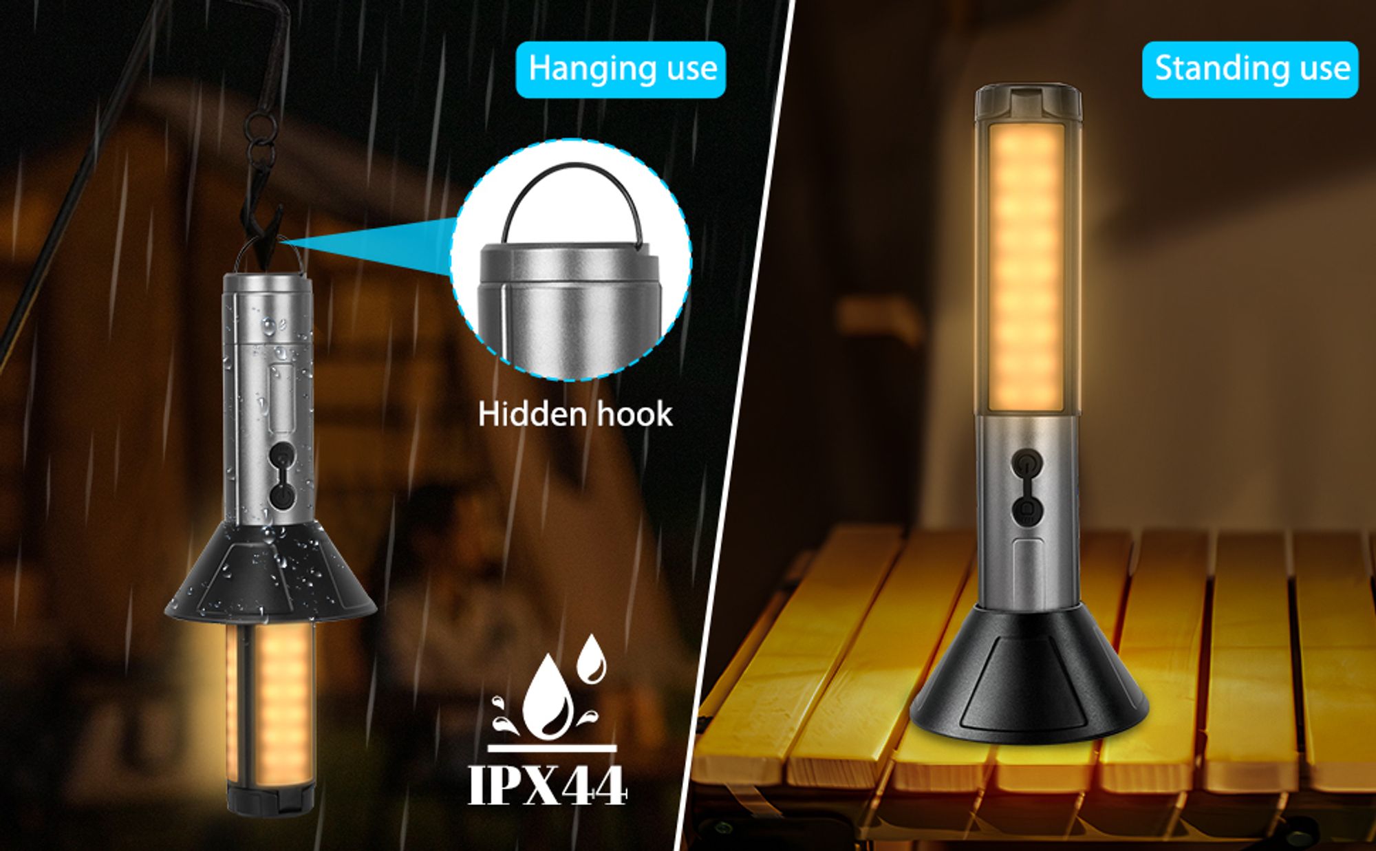 2-in-1einziehbare Campingleuchte,tragbare faltbare Campingleuchte,kabellose Taschenlampe,Campingausrüstung,3000mAh LED-Multifunktionslaterne mit Haken
