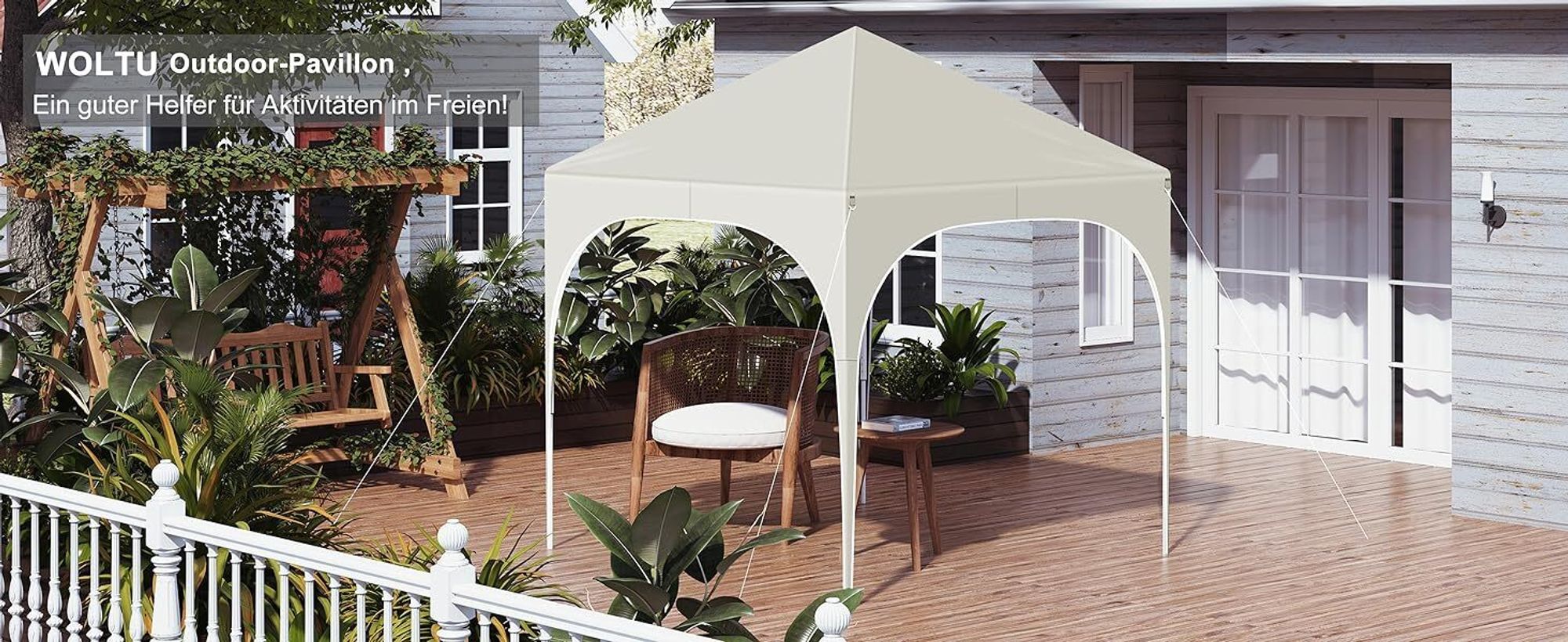 WOLTU Pavillon, Faltpavillon 2x2 m, mit 4 Seitenwänden, Partyzelt höhenverstellbar, Beige