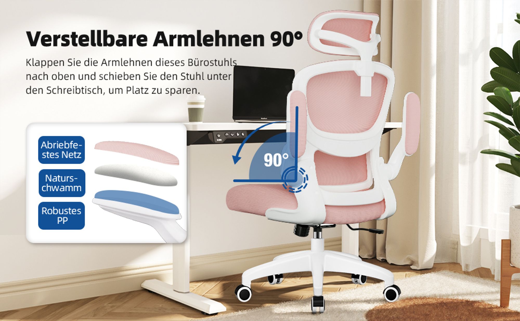 Aiibot Bürostuhl Ergonomisch Schreibtischstuhl Verstellbarer Kopfstütze Umklappbare Armlehnen Lordosenstütze Drehstuhl Chefsessel Wippfunktion 150kg