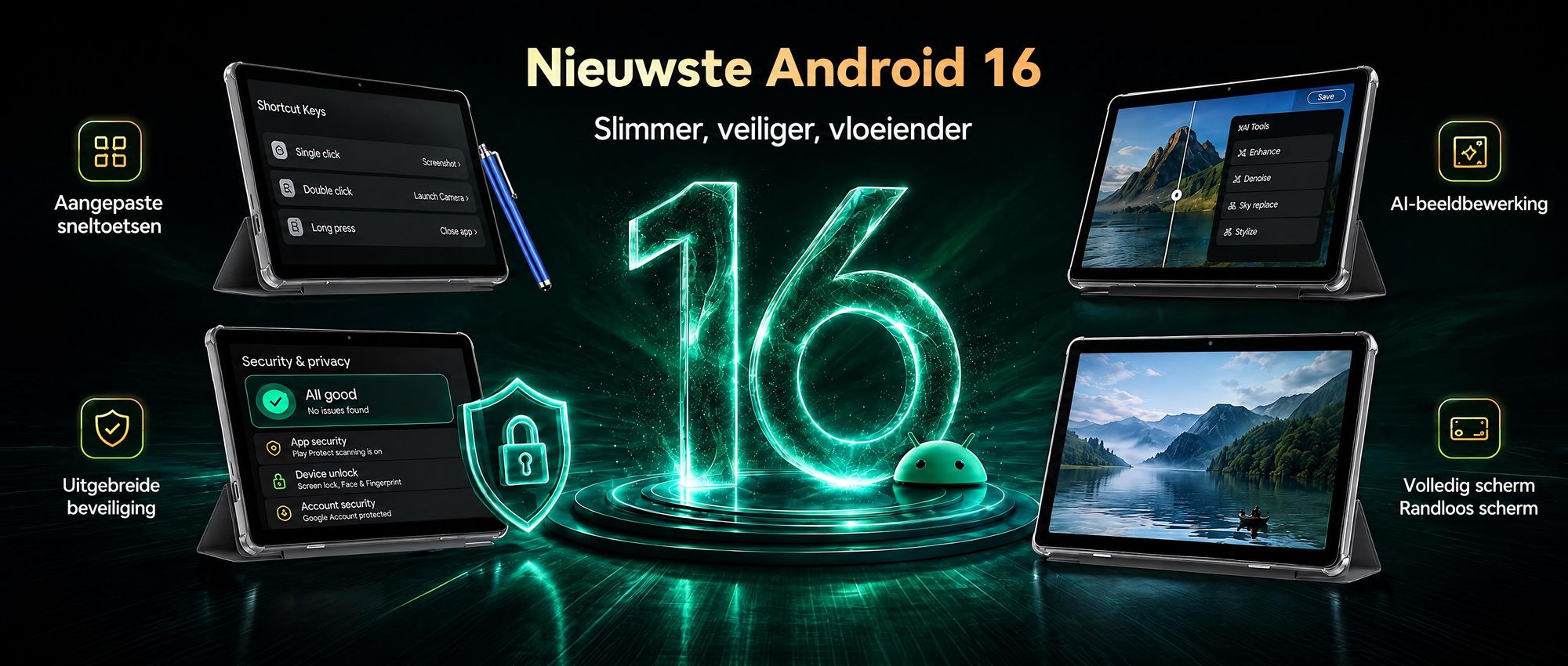 BESTTAB T20 Android 16 tablet, 10,1 inch, 24+256 GB, met accessoires, tabletcomputer, Face ID, Widevine L1, 5G WiFi, Gemini AI, 8MP + 5MP, GPS