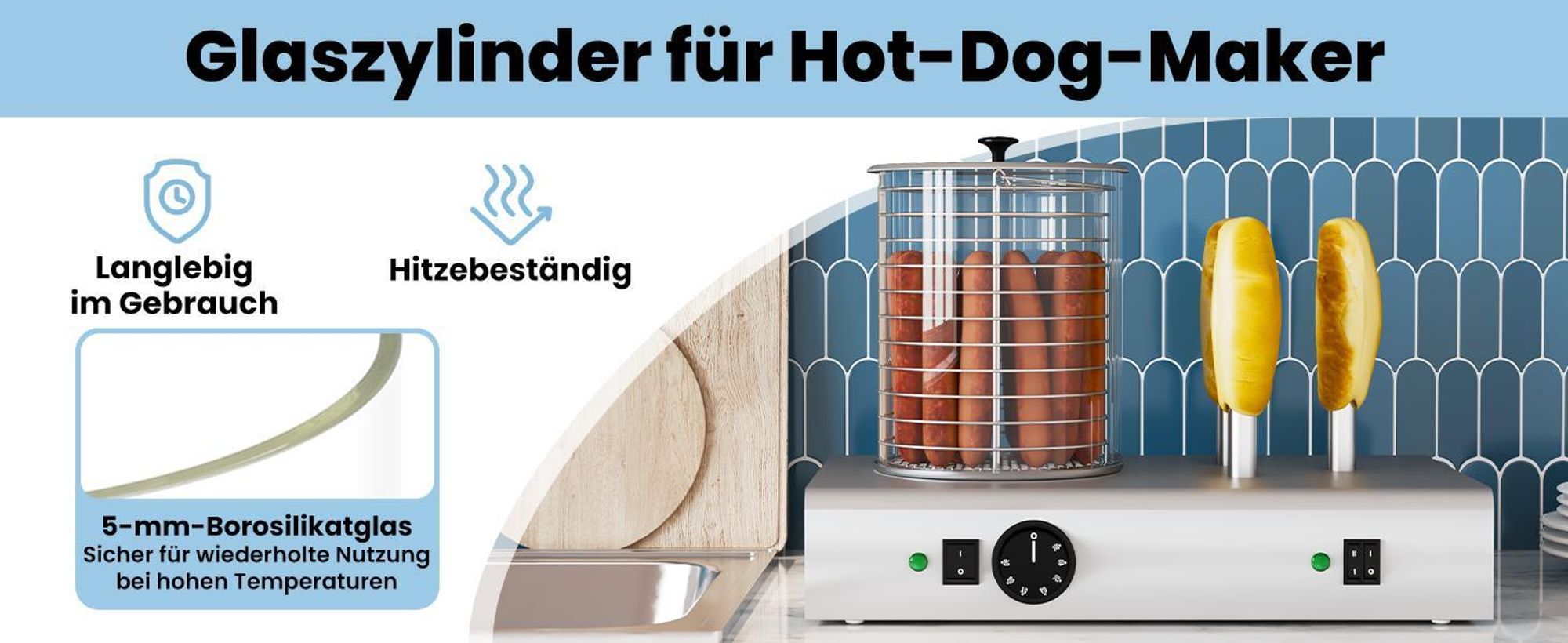 vidaXL Glaszylinder für Würstchenwärmer 200x240 mm