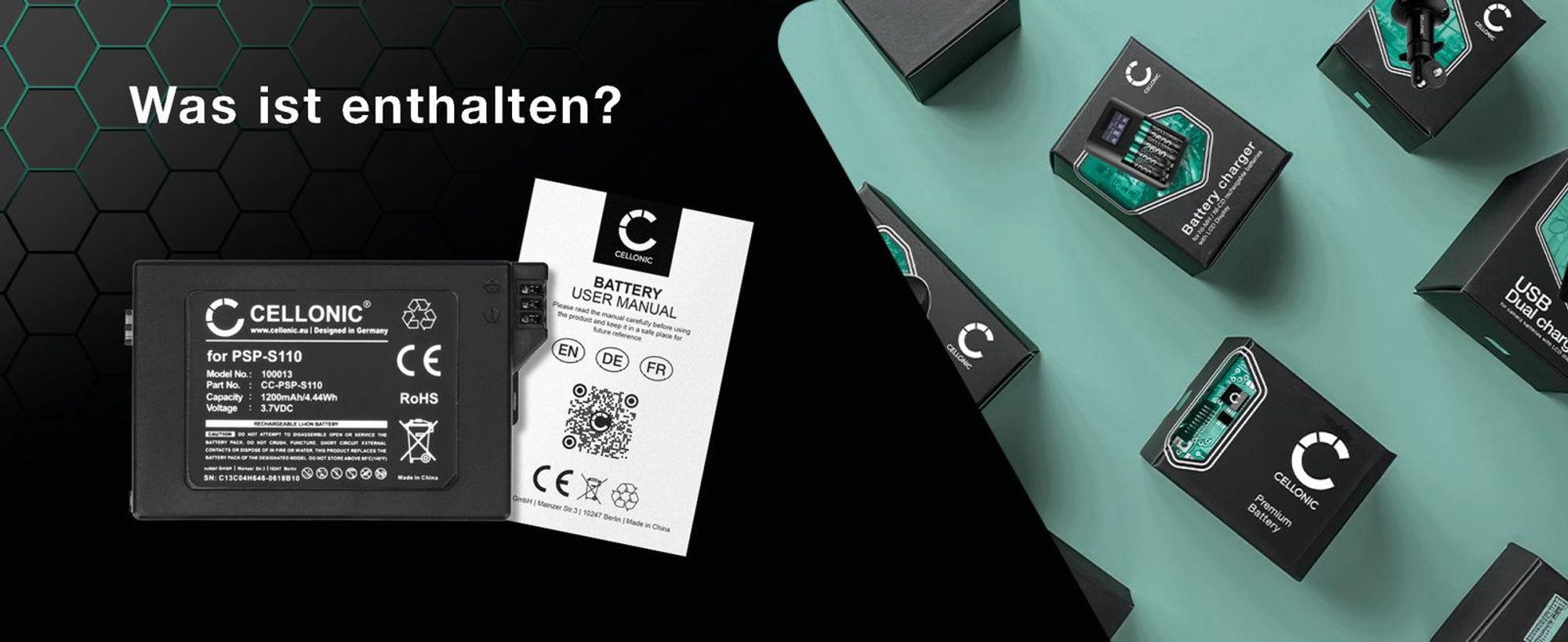 CELLONIC 1x Akku für Spielekonsole Kompatibel mit Sony PSP Slim & Lite 2, PSP Slim & Lite 3, PSP-S110 - (1200mAh, 3.7V)