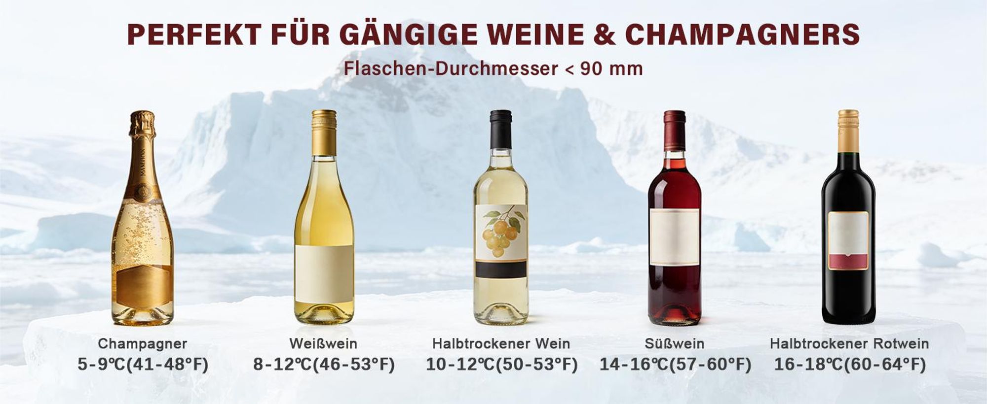 5-18°C Einstellbar Weinkühler Elektrisch, Touch Bedienung & 24H Dauerbetrieb Cooler Flaschenkühler Getränkekühler für Wein Sekt Champagner ohne Eis