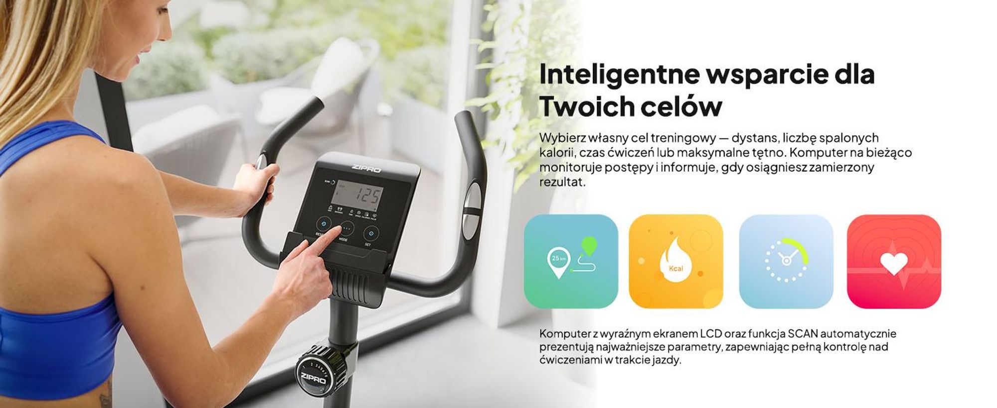 Rower treningowy Zipro Beat – magnetyczny rower fitness Masa obrotowa Cichy rower treningowy do użytku domowego Pomiar tętna, uchwyt na butelkę i wyświetlacz LCD 120 kg