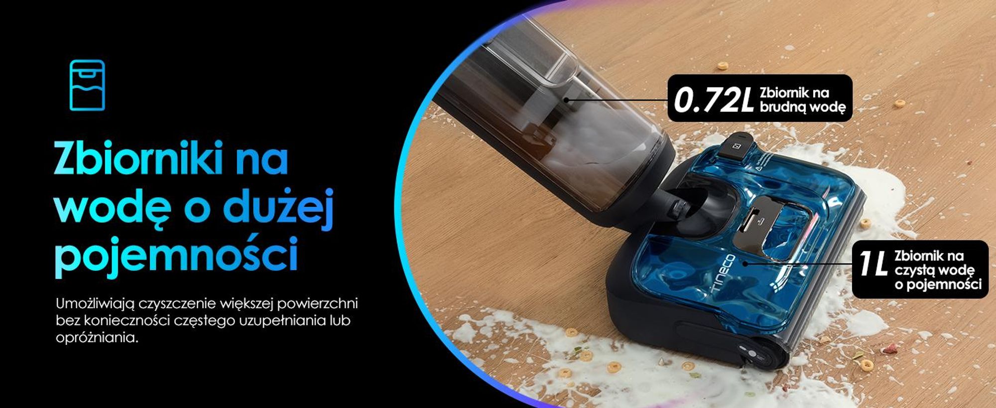 Tineco Floor ONE S7 Stretch Ultra odkurzacz bezprzewodowy 2w1 na mokro i sucho, FlashDry 85°C, 180° antysplątanie, 50 min pracy Flashdry 85℃