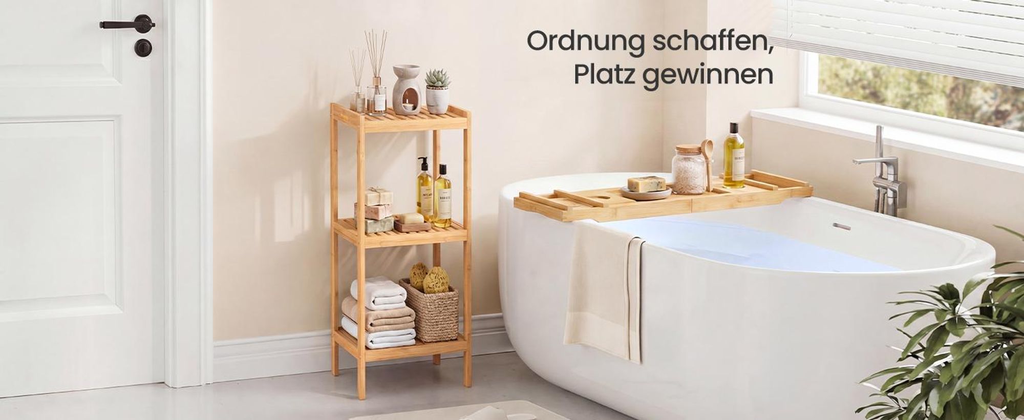 SONGMICS Bambusregal mit 3 Ebenen, Küchenregal, Standregal für Wohnzimmer, Bad, Flur, 33 x 33 x 79,5 cm, beige