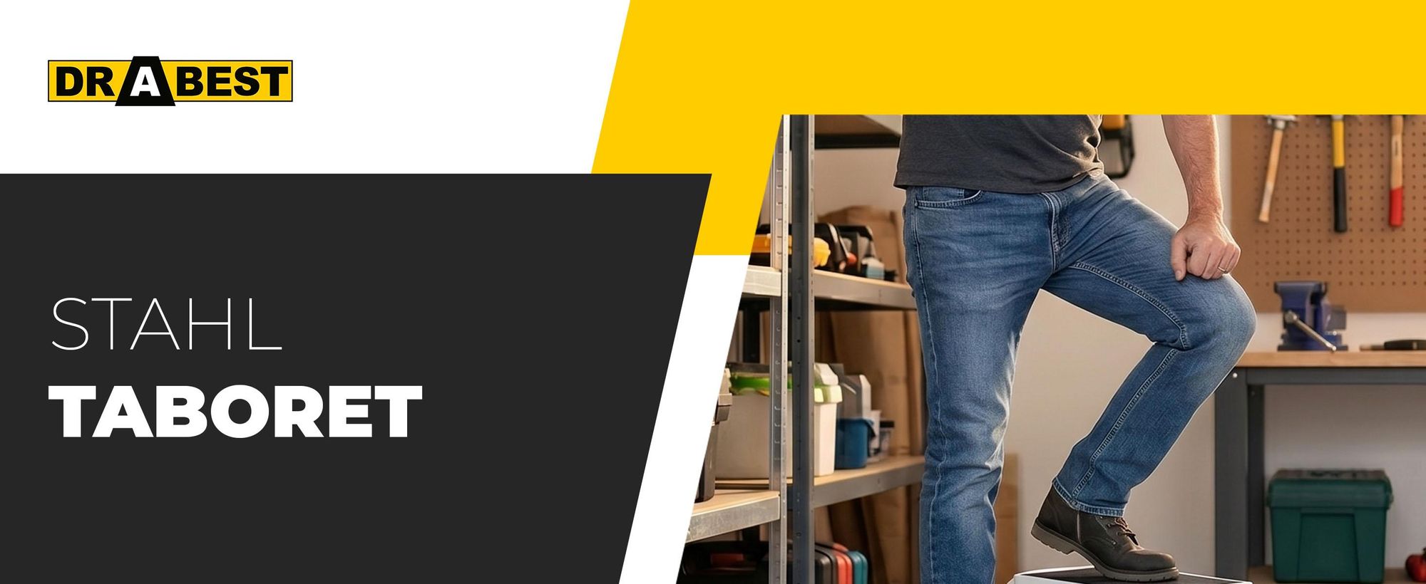 Drabest | Stahlhocker - 2 Stufen - Stabil Und Robust - Rutschfeste Füße - Tragfähigkeit 150 kg - Für Haushalt Büro Und Reparaturen
