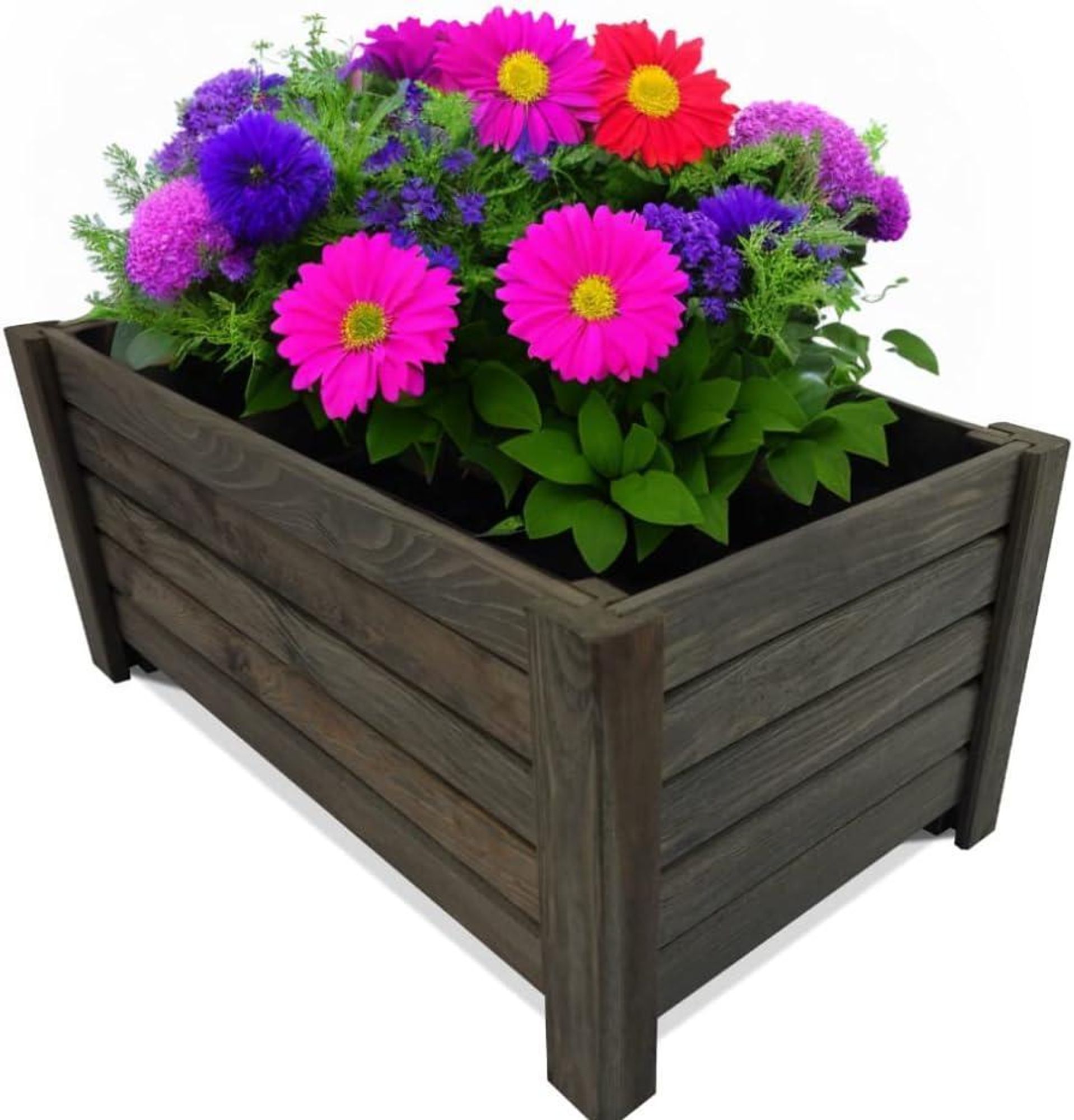 Pflanzkübel Rechteckig 59 x 33 x25 cm (B x T x H) - Holz Blumentopf - Graphit - Pflanzkasten - Natürlicher Übertopf - Pflanztopf - Blumenkasten Balkon & Garten