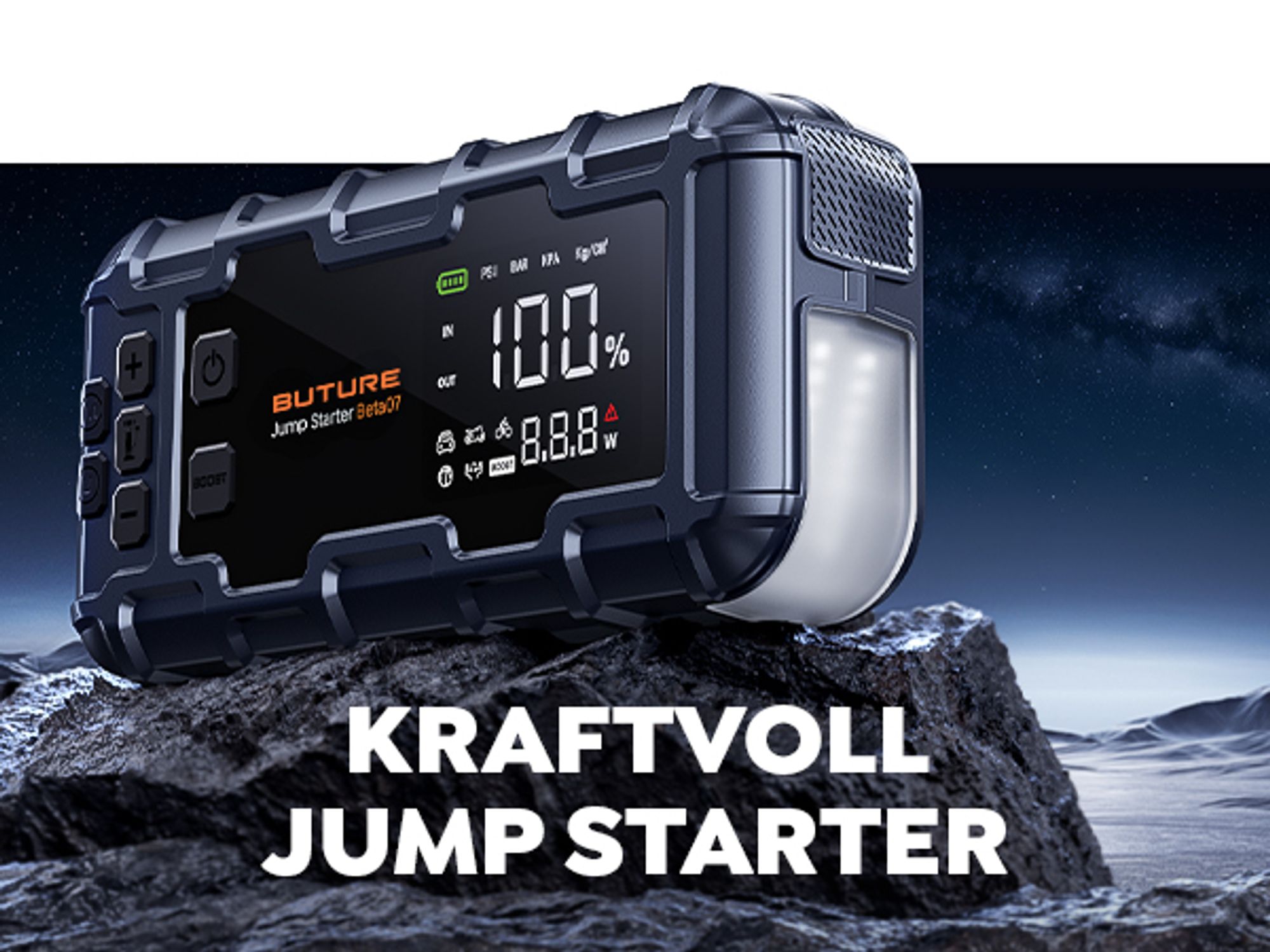 Buture Starthilfe Powerbank, 6000A Spitzenstrom, PD45W Schnellladung, Starter Powerbank Auto Starthilfe, Drei-in-Eins-Startnetzteil, Starthilf,BETA07