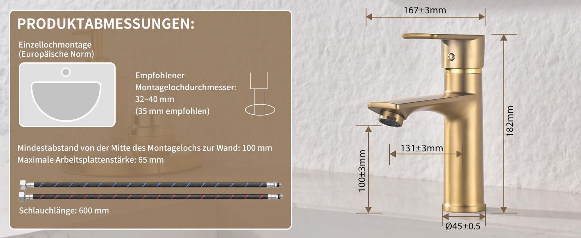 Homelody Wasserhahn bad, Mischbatterie Wasserhahn, Waschtischarmatur Einhebelmischer, Badarmatur waschbecken Spültischarmatur, Gebürstetes Gold
