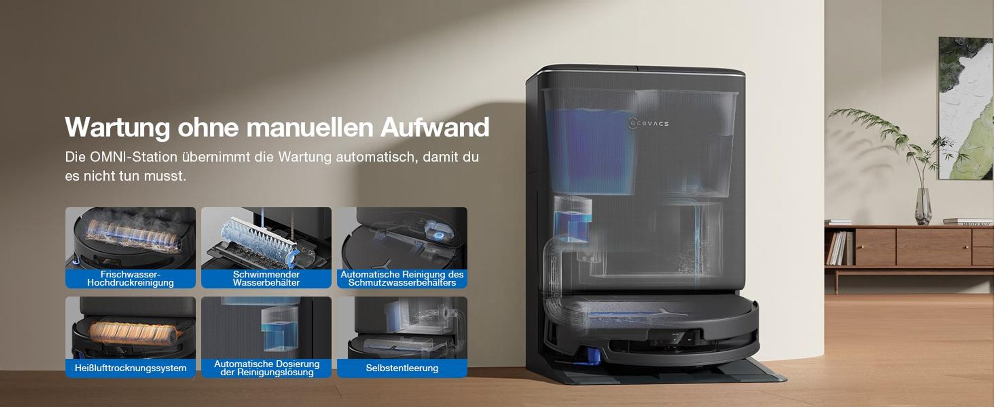 ECOVACS DEEBOT T90 PRO Omni 30.000Pa Saugroboter mit 2pcs Original-Reinigungslösung, Staubsauger Roboter mit Wischfunktion, Schwarz