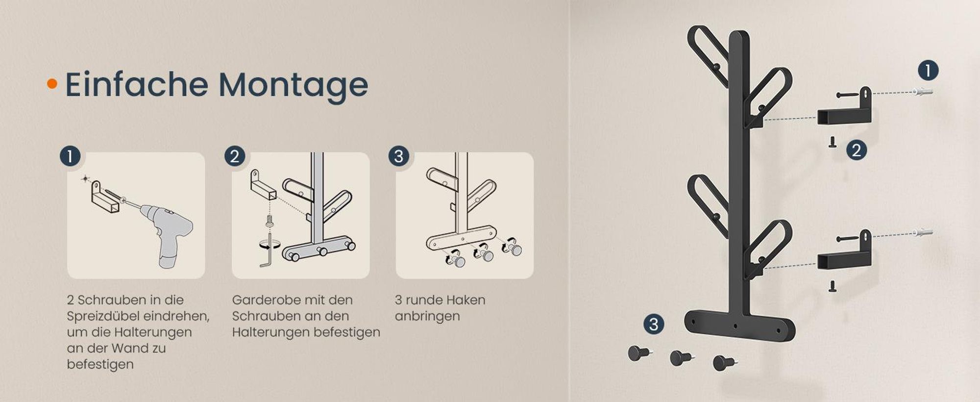 SONGMICS HOME Wandgarderobe 2er Set, Garderobe in Baum-Form, 7 Haken, für Kleidung