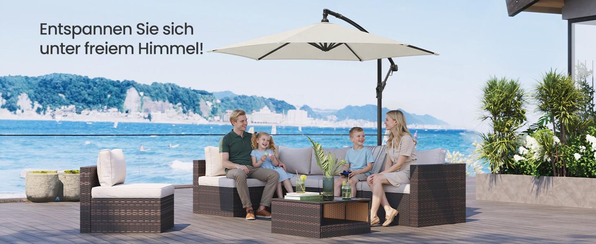 SONGMICS Sonnenschirm Ø 300 cm Sonnenschutz UPF 50+