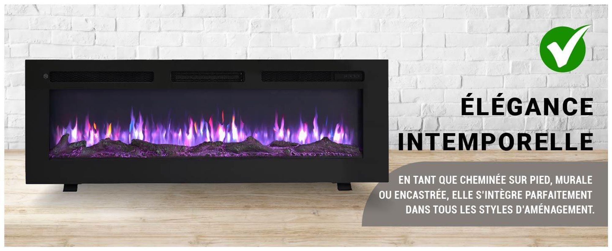 Cheminée électrique encastrable BALDERIA Leif 50 – Puissance de chauffage jusqu'à 1 800 W, noire