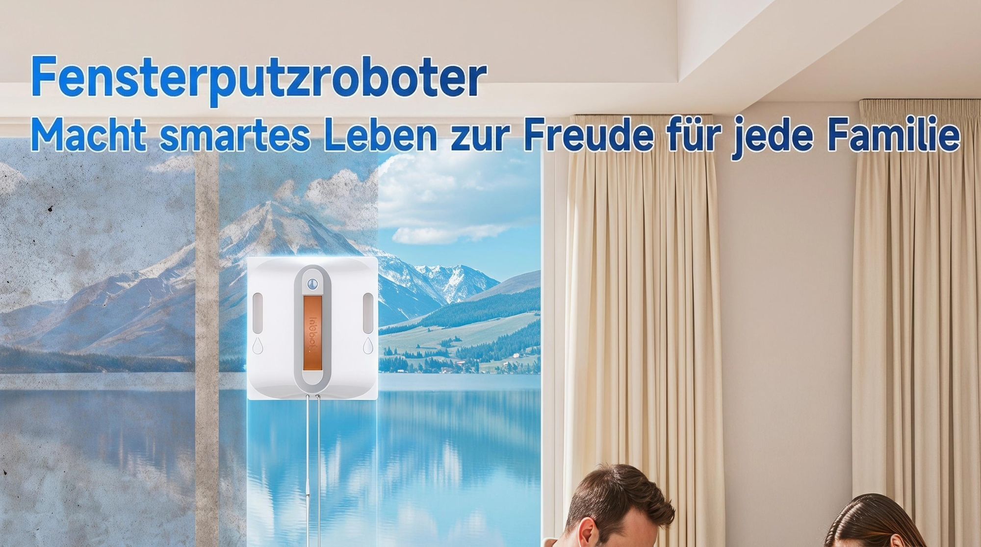 Lubluelu Smart Fensterputzroboter, 9000Pa Saugkraft, Automatische Routenplanung, Kantenreinigung, Waschbare Mikrofasertücher, Doppelseitige Sprühdüsen