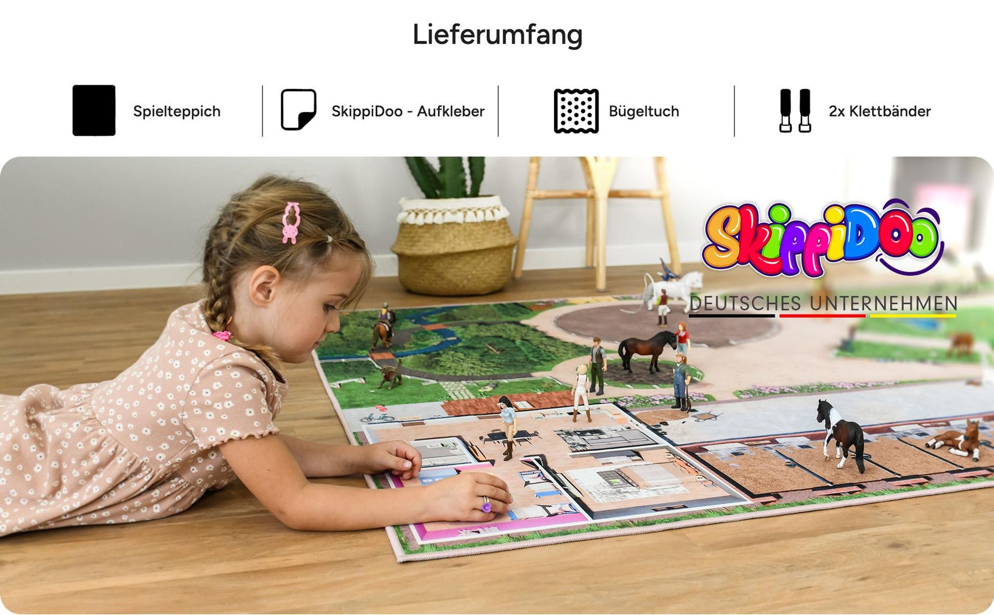 Pferde Spielteppich Ponyranch Deluxe Größe: 220cm x 140cm - Teppich Jungen & Mädchen Kinderzimmer, Kinderteppich für z.B. Schleich®, CollectA® Figuren