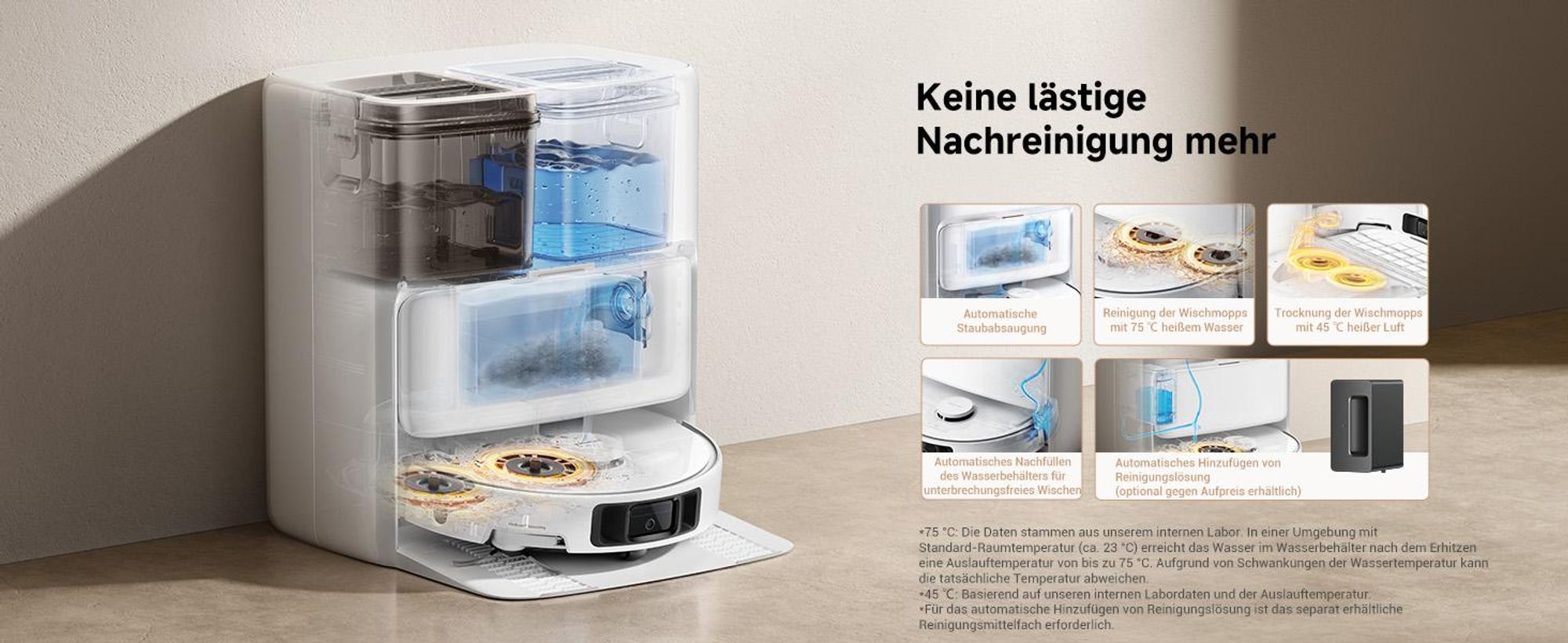 MOVA P50 Ultra Saugroboter 19.000 Pa, flexibler Wischmopp, automatische Reinigung 75 °C + Reinigungsflüssigkeit inklusive