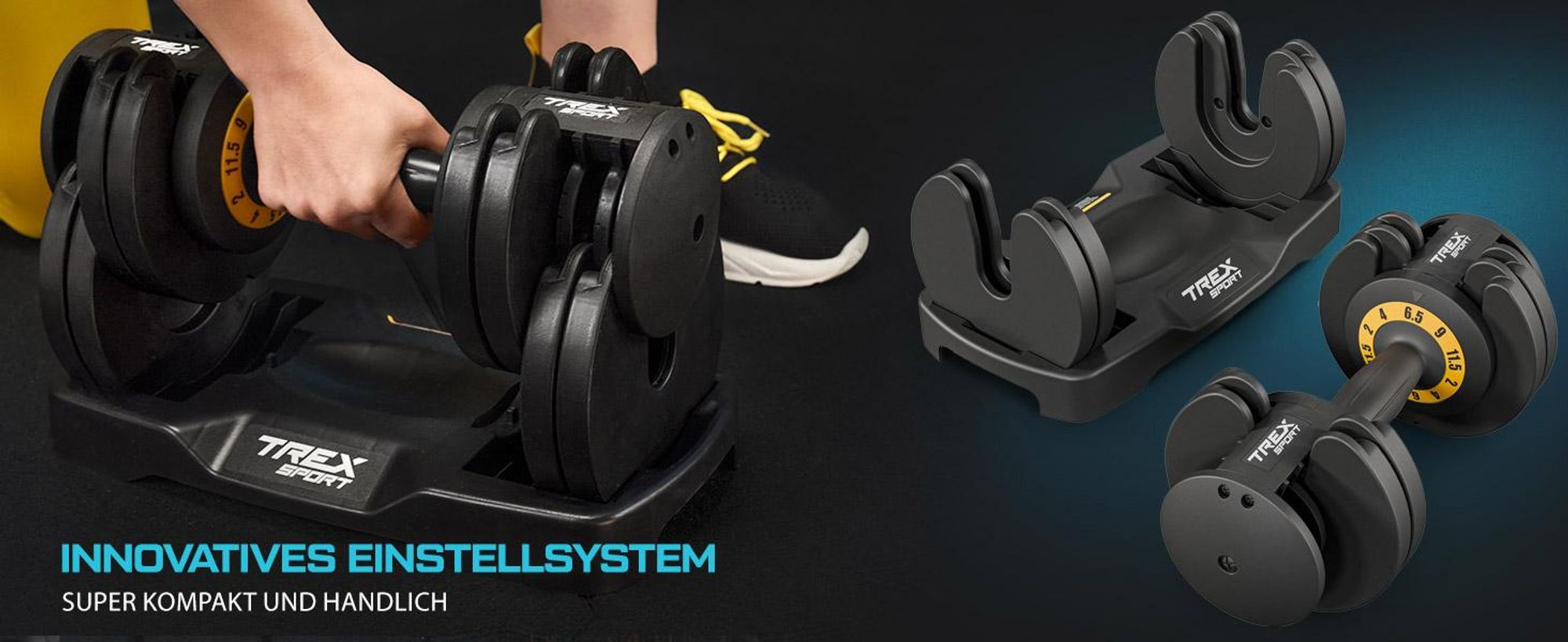 TREX SPORT Kurzhantel Set verstellbar TX-012AB | Gewichte Hanteln Set 2–11,5 kg | Gusseisen, platzsparend, rutschfest | Homegym Hantelset für Zuhause