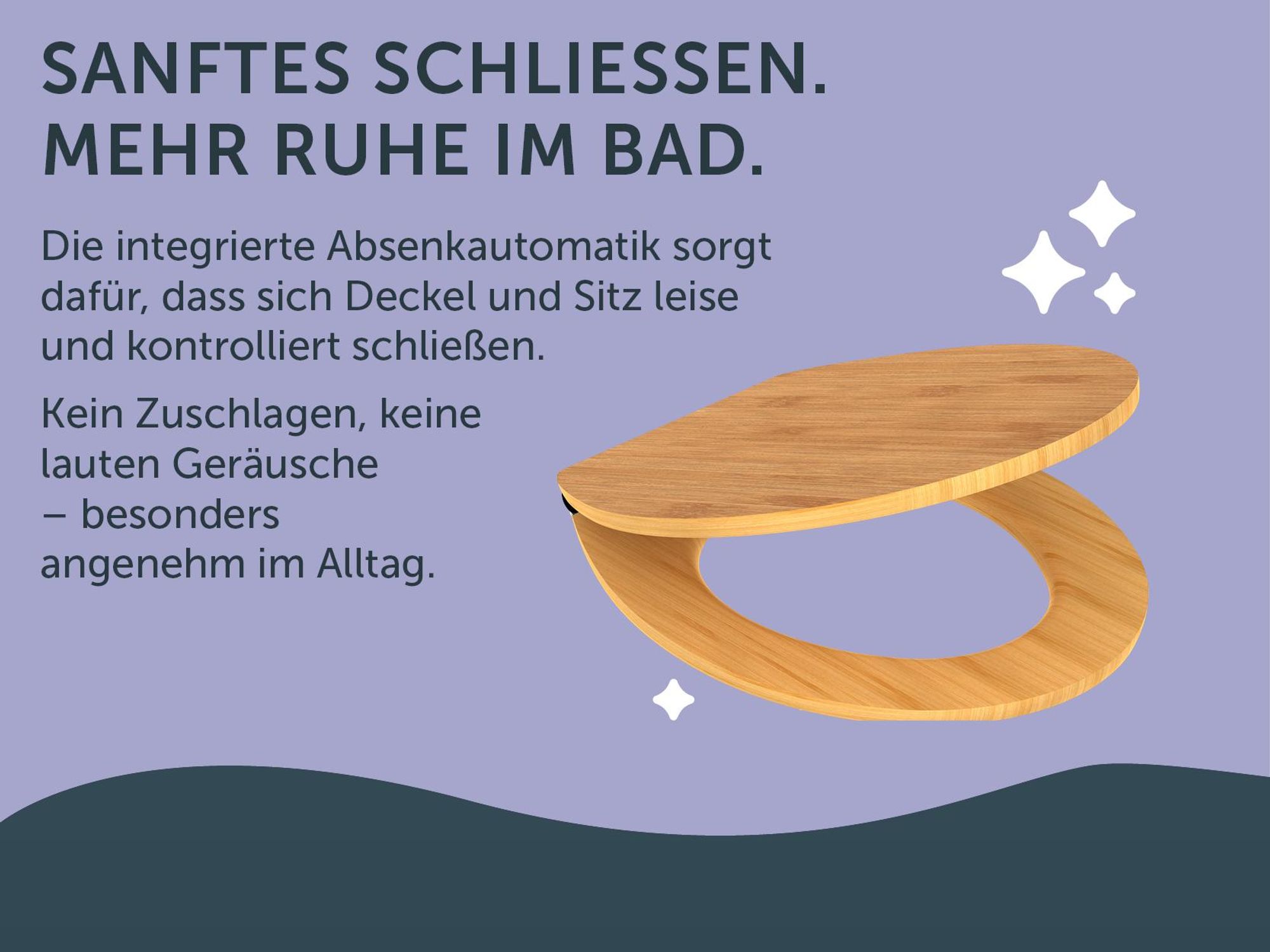 das Bild zeigt, wie der Deckel des WC-Sitz langsam und leise zugeht.