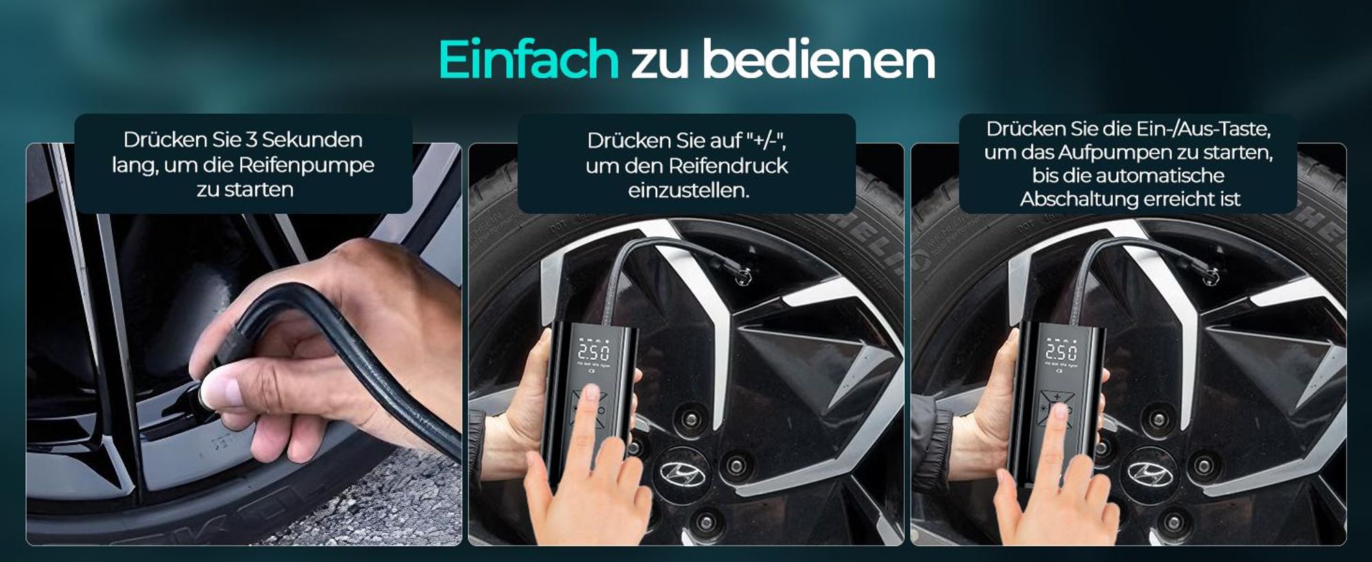Olvy Luftkompressor 7000 mAh, Mini Reifenpumpe, Elektrischer Kompressor Fahrradpumpe, Elektrische Luftpump, Mini-Kompressor für Auto Fahrrad Bälle