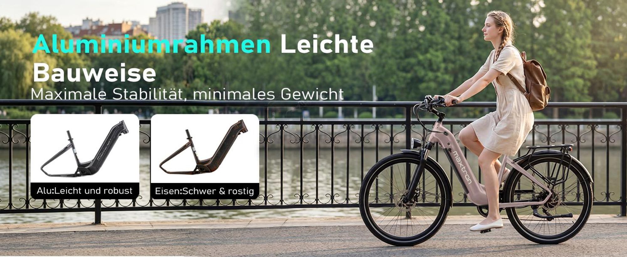 Maxtron Marathon 28" E-Bike Citybike, Bafang Heckmotor, 36V 22.5Ah (810Wh) Akku, bis 160km, Hydr. Scheibenbremsen, 7-Gang, Damen & Herren