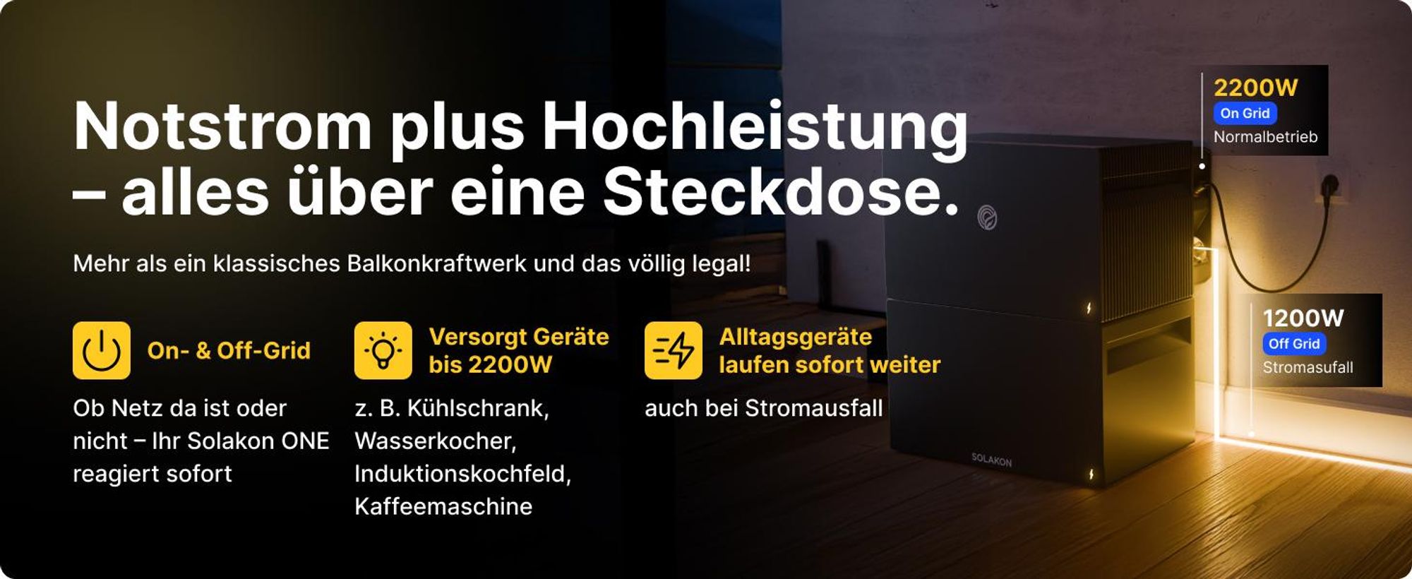 Solakon ONE All-in-One Balkonkraftwerk Speicher mit 2,11 kWh Kapazität, 2600W über 4 MPPTs, KI-Funktionen, Nulleinspeisung, Notstromfunktion