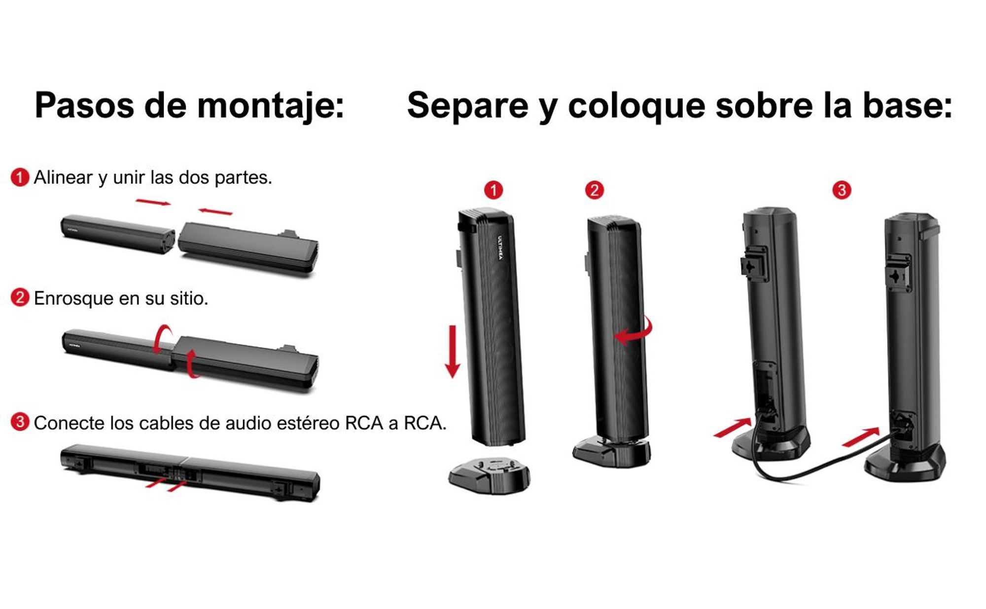 Barra de sonido ULTIMEA de 2.2 canales, diseño 2 en 1 con componentes desmontables, incorpora 2 altavoces de agudos y 2 altavoces de graves, Bluetooth 5.3, ARC, conexión óptica, AUX y USB
