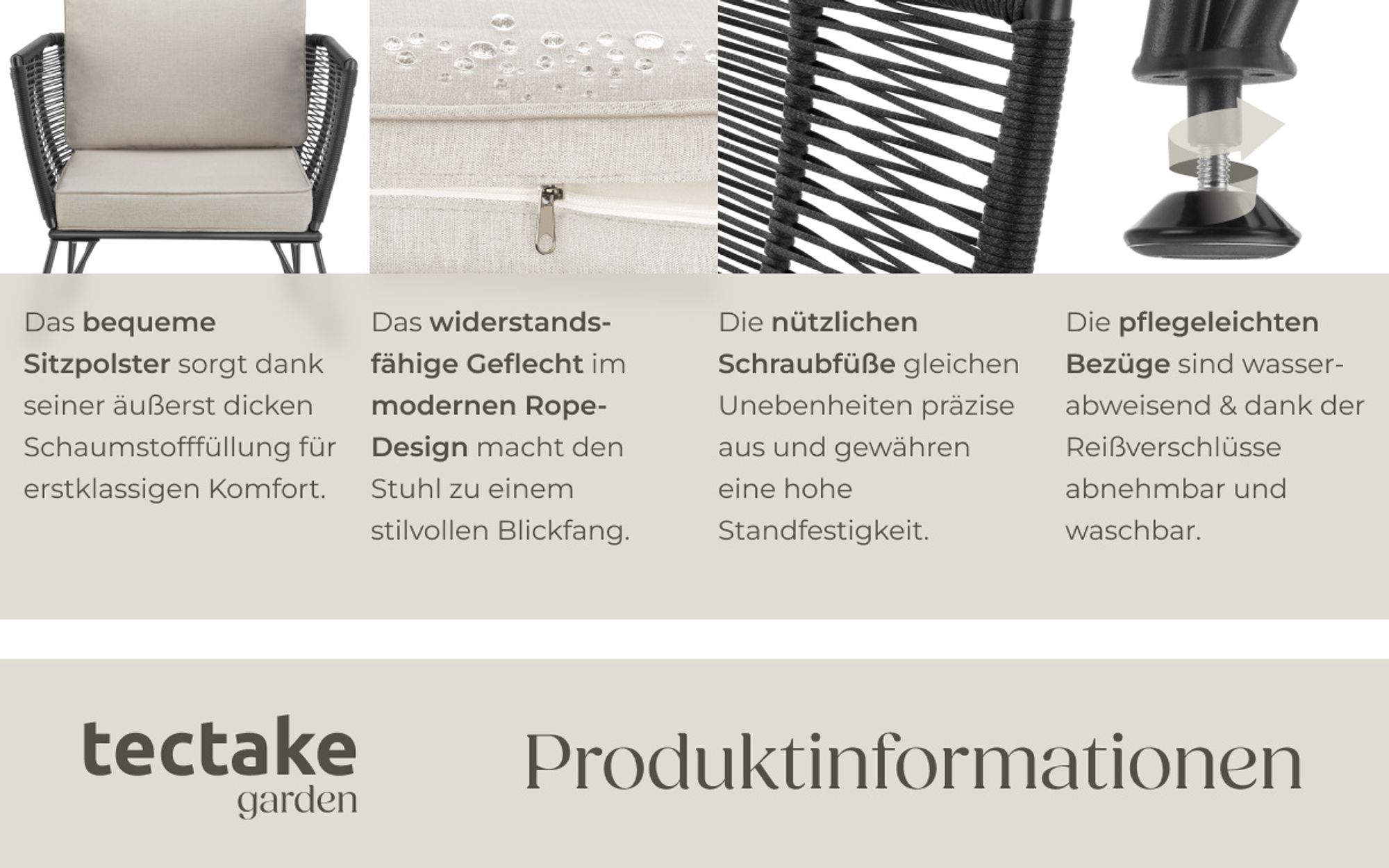 tectake® Garten-Loungesessel Sundo im Rope-Design