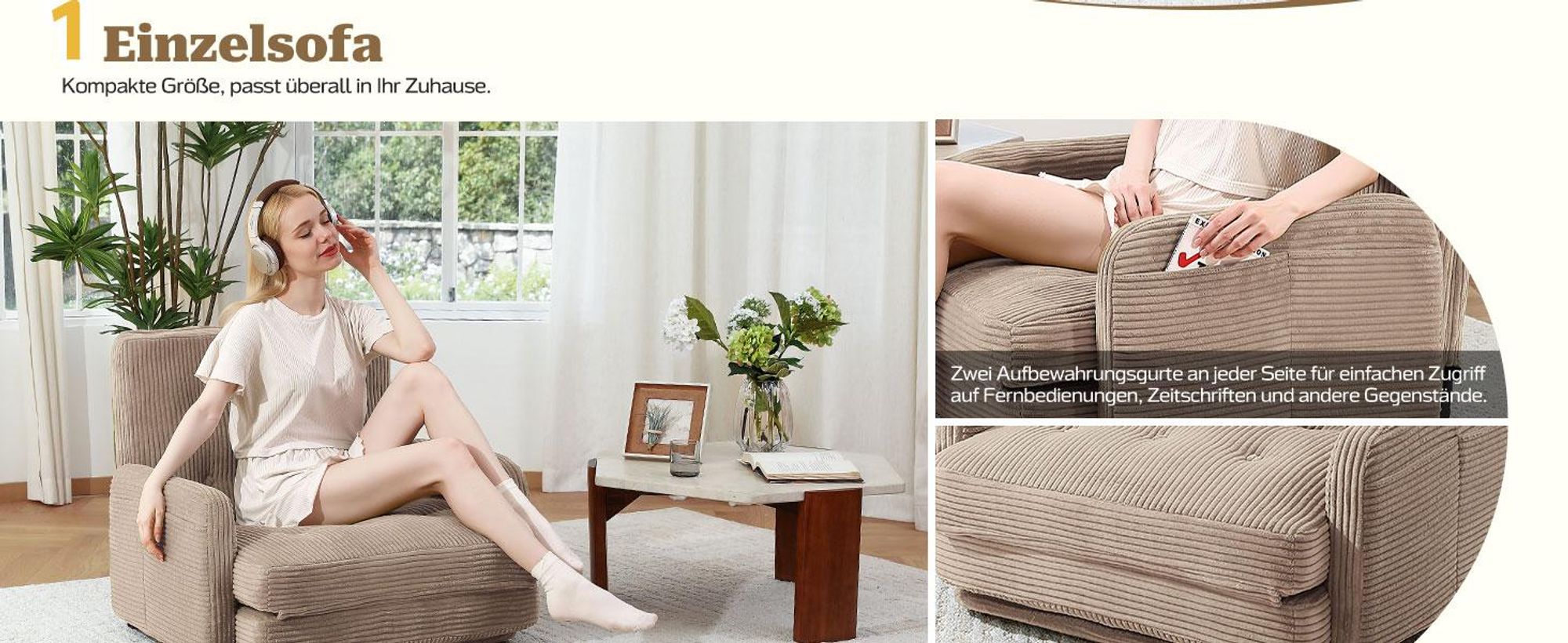 Faltbares 4-in-1 Sofa Bett, Klappbares Schlafsofa & Gästebett, Relaxsessel mit Schlaffunktion, Sitzsack Alternative für Wohnzimmer, Schlafzimmer Khaki