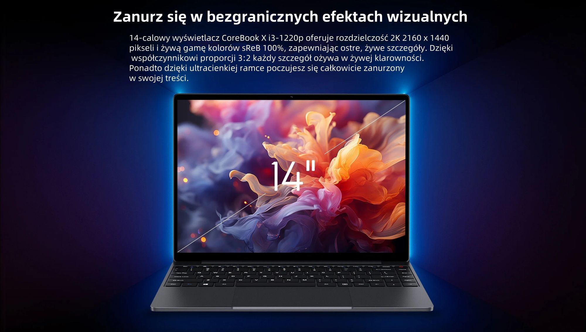 Laptop CHUWI CoreBook X - Procesorem Intel Core i3-1220P Ekran 14" Windows 11 16GB +512GB Baterią 4000mAh - Szary
