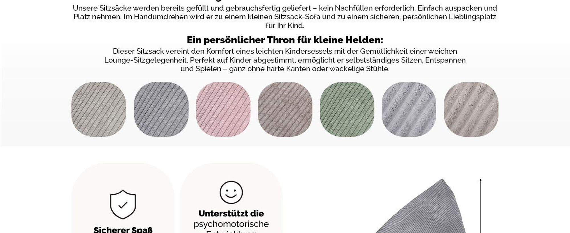 MISIOO Kinder Sitzsack Premium - Ergonomischer - Ab 12 Monaten - Bequeme Sitzsäcke fürs Kinderzimmer - Sitzsack mit Leichter Styroporfüllung