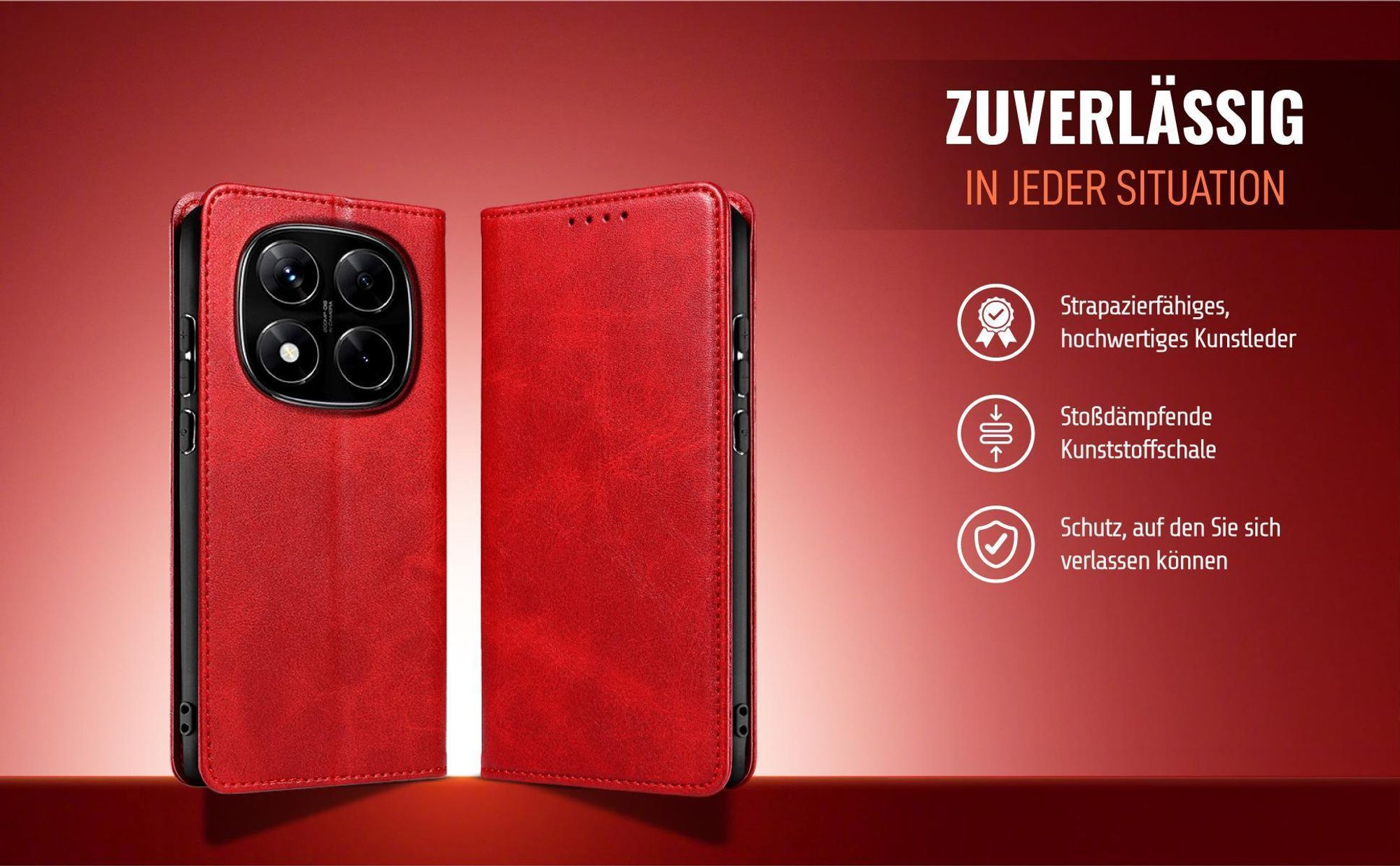 Rote Handyhülle für Xiaomi Redmi Note 15 Pro 5G aus strapazierfähigem Kunstleder