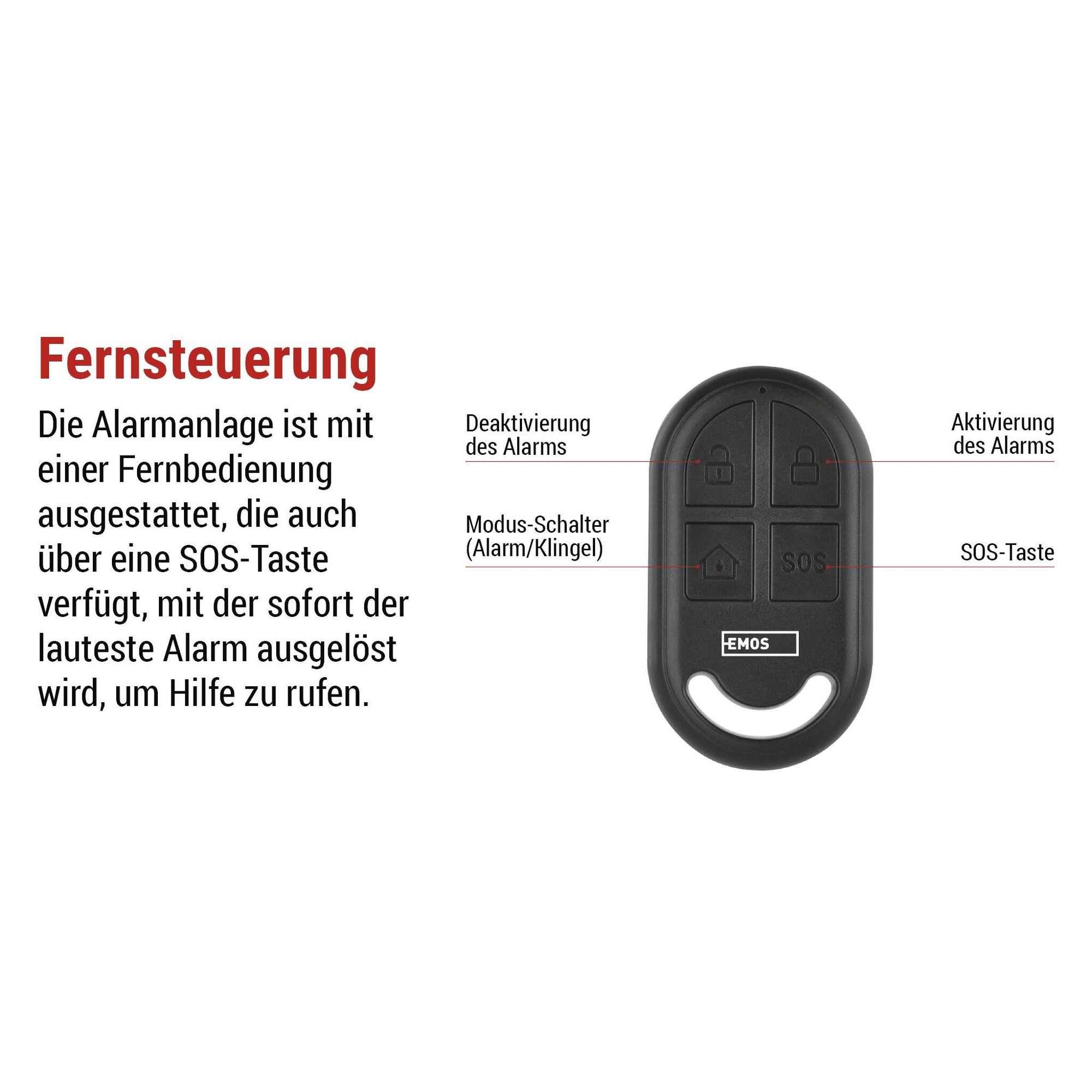 EMOS PIR Bewegungsmelder-Alarm mit 125 dB Sirene, Dual-Betrieb, 1x Fernbedienung, Anti-Diebstahl Alarmanlage für Zuhause, Geschäft, schwarz, H8106
