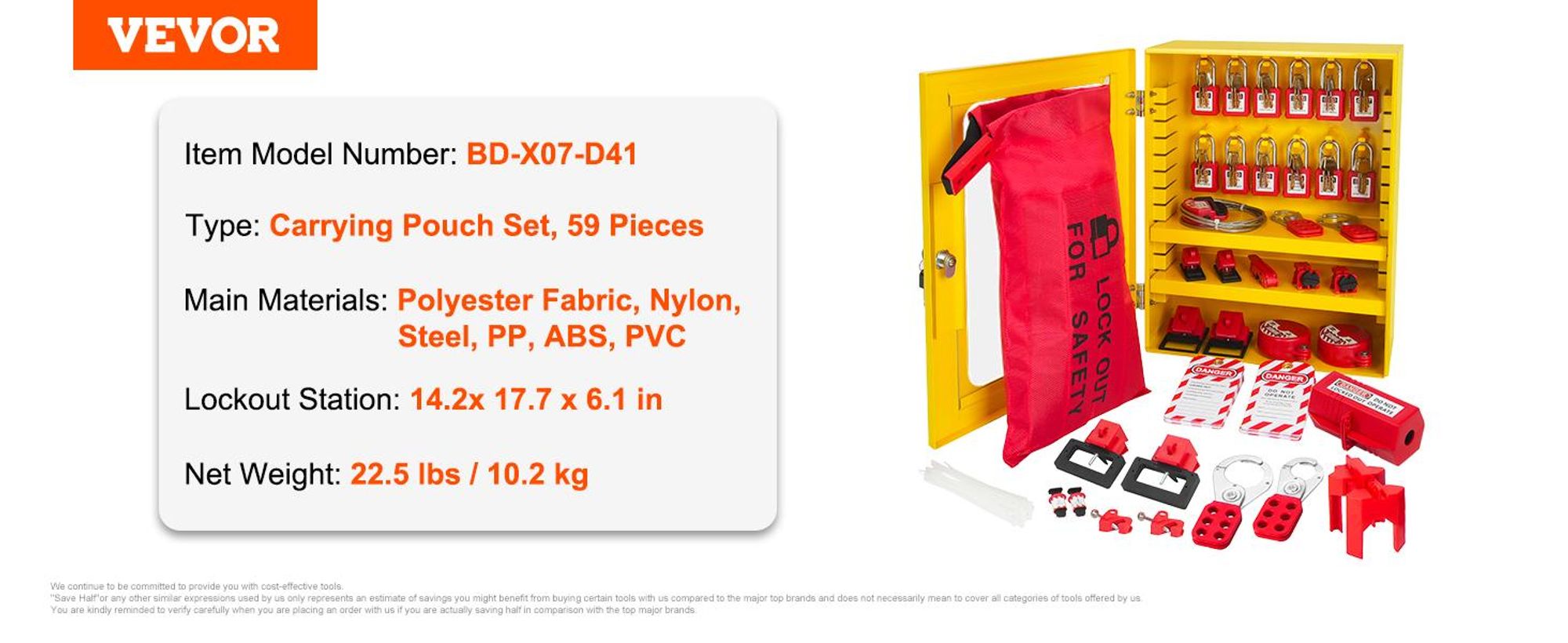 VEVOR 58 PCS Lockout-Tagout-Kits, Elektrische Sicherheit Loto-Kit Enthält Vorhängeschlösser, Lockout-Station, Haspe, Etiketten & Kabelbinder, Lockout-Tagout-Sicherheitswerkzeuge für Industrie, Elektrizität, Maschinen, 59 Stück