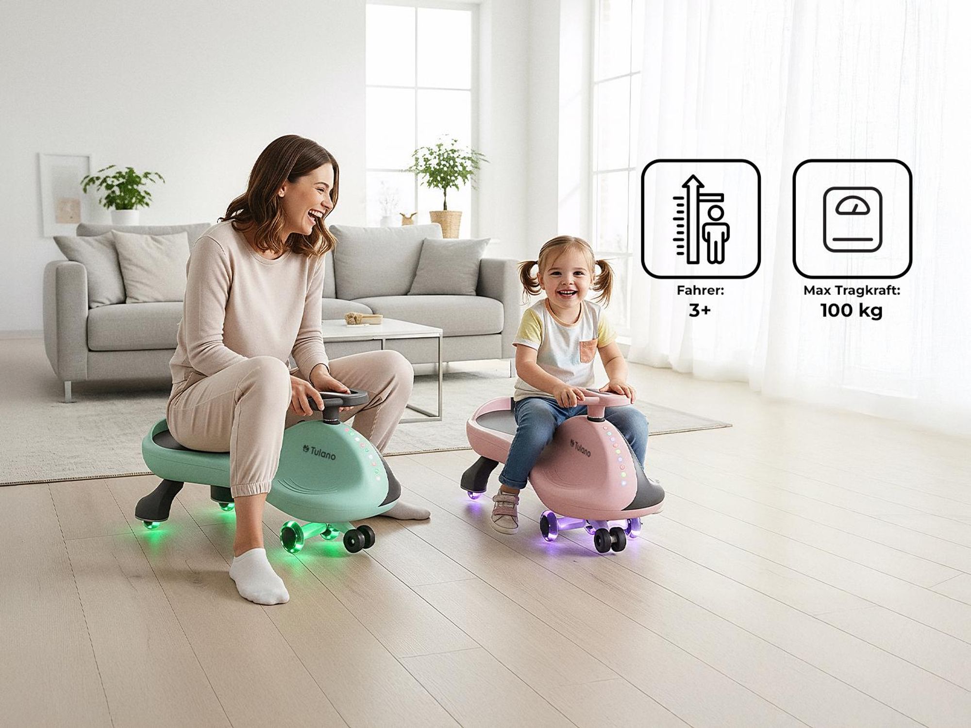 Rutschauto für Kinder Tulano Focus 35 LED -  Kinderfahrzeug - Maximale Tragfähigkeit von 100 kg - Auto Swing Car Rutscher