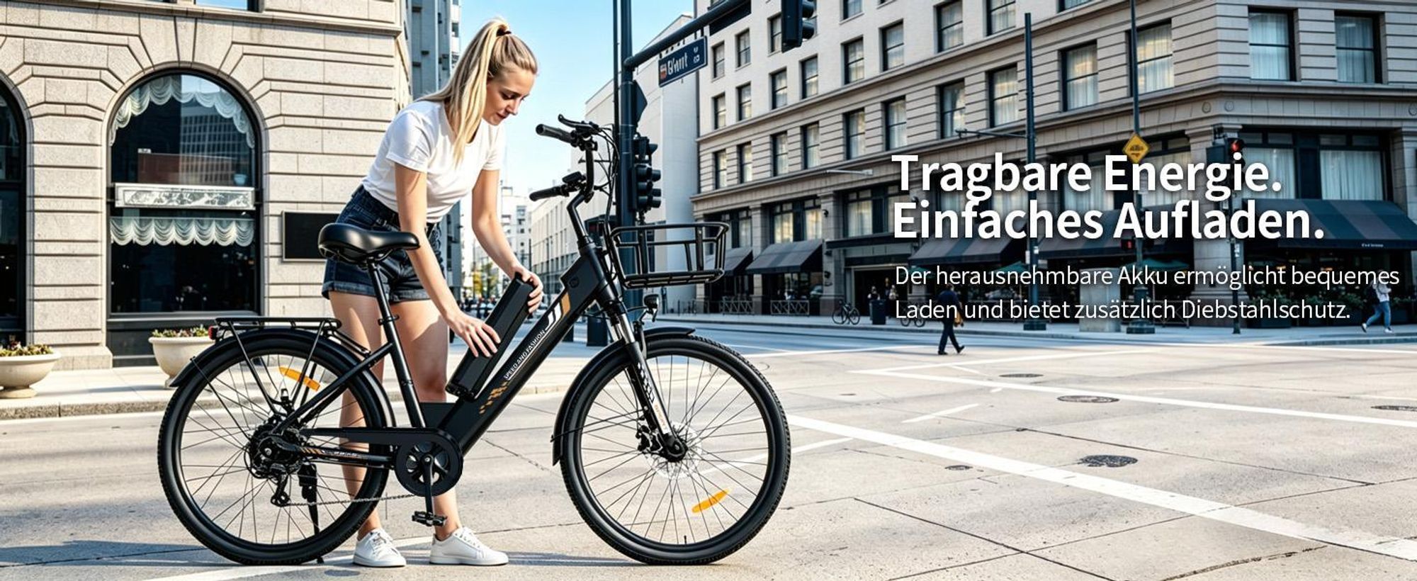Runetic Ebike, City e-bikes & Dutch e-bikes, 250W Motor, herausnehmbarer 36V 13Ah Akku, bis zu 100 km Reichweite, 7 Gänge, 25 km/h - Grün