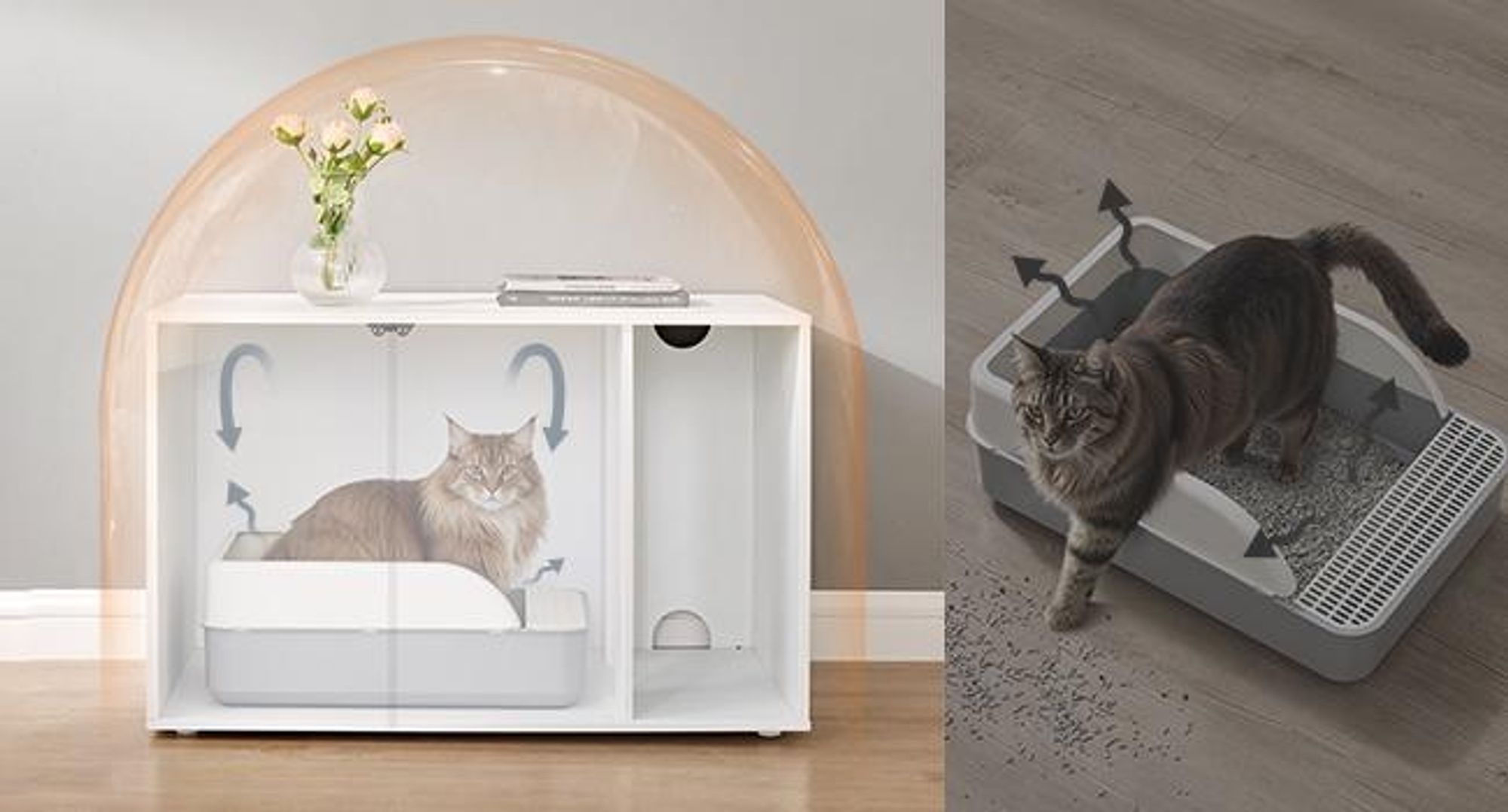 SONGMICS HOME kočičí toaleta s otevíracími dvířky, montáž bez použití nářadí, pro velké kočky, skříňka na toaletu sněhově bílá