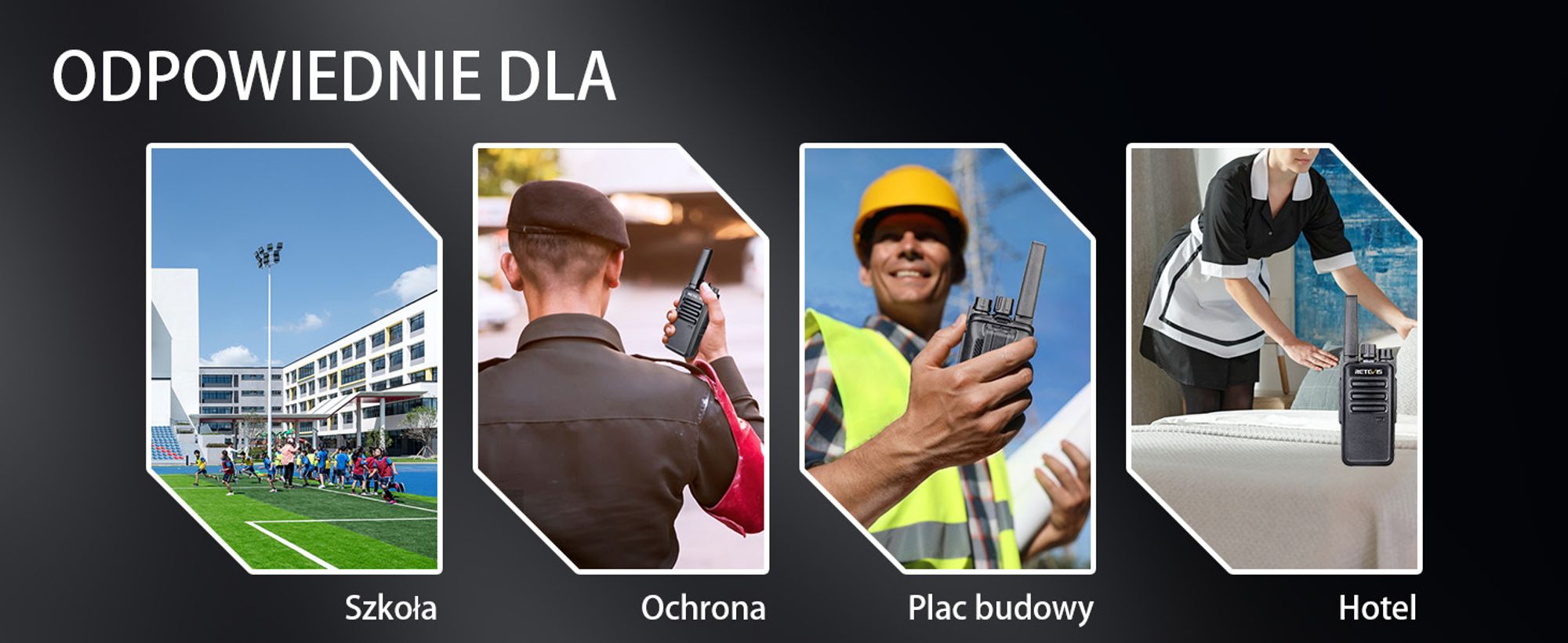 Radiotelefon Retevis RT668 z zestawem słuchawkowym PMR446 Bezpłatna licencja VOX Squelch Akumulatorowy 16-kanałowy skaner CTCSS/DCS TOT dwukierunkowy radiotelefon dla bezpieczeństwa na budowie w szkole (czarny, 4 szt.)
