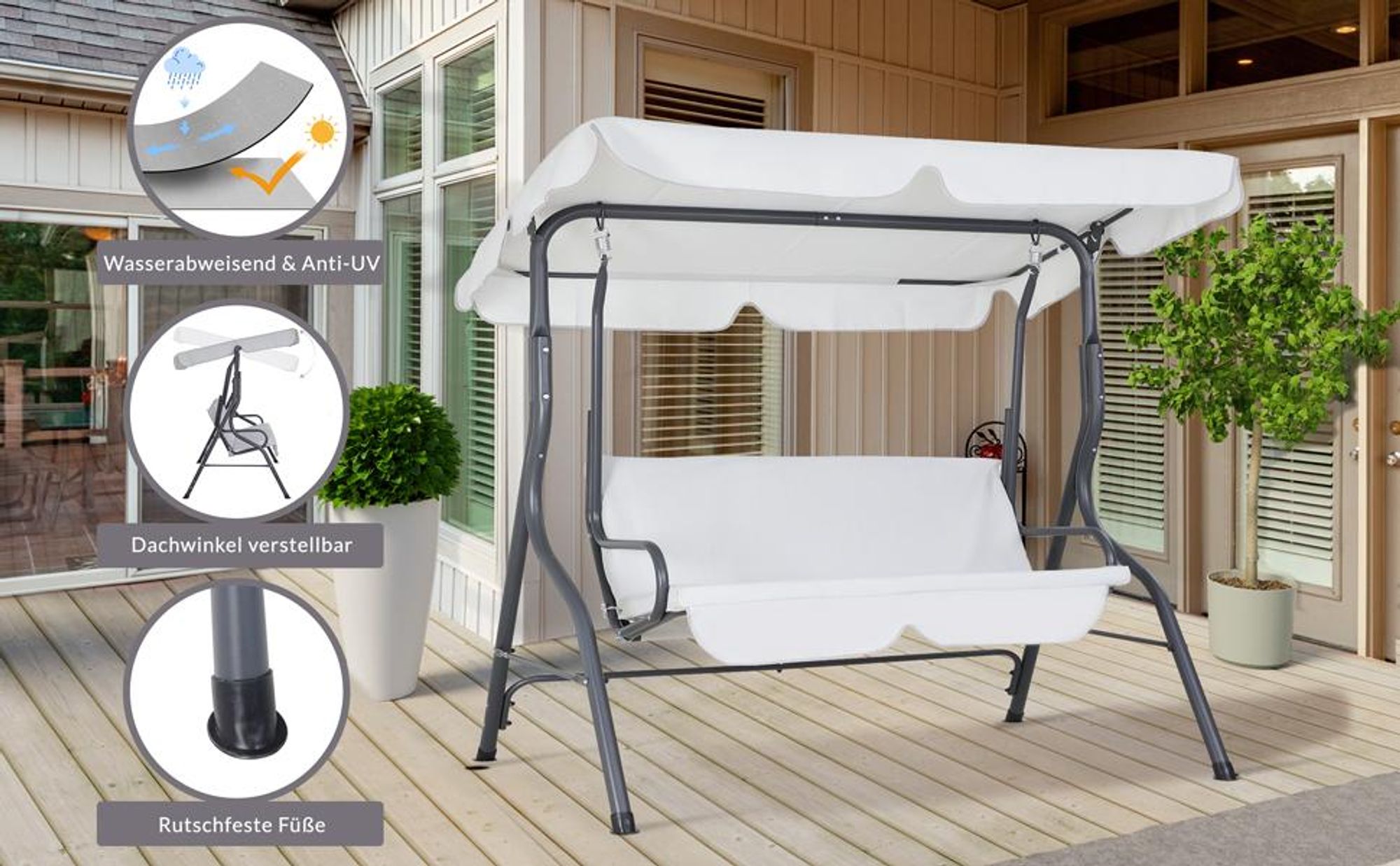 CASARIA® Hollywoodschaukel 2-Sitzer mit Dach