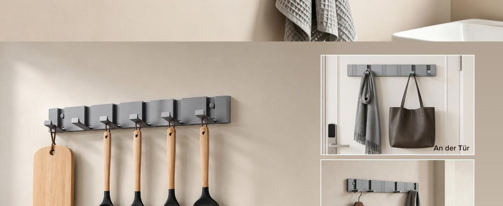 doporro Garderobenhaken Wand Moderne Wandgarderoben aus Aluminium Garderobenleiste klappbar kleiderhaken mit 6 Beweglichen Haken Wandhaken Grau